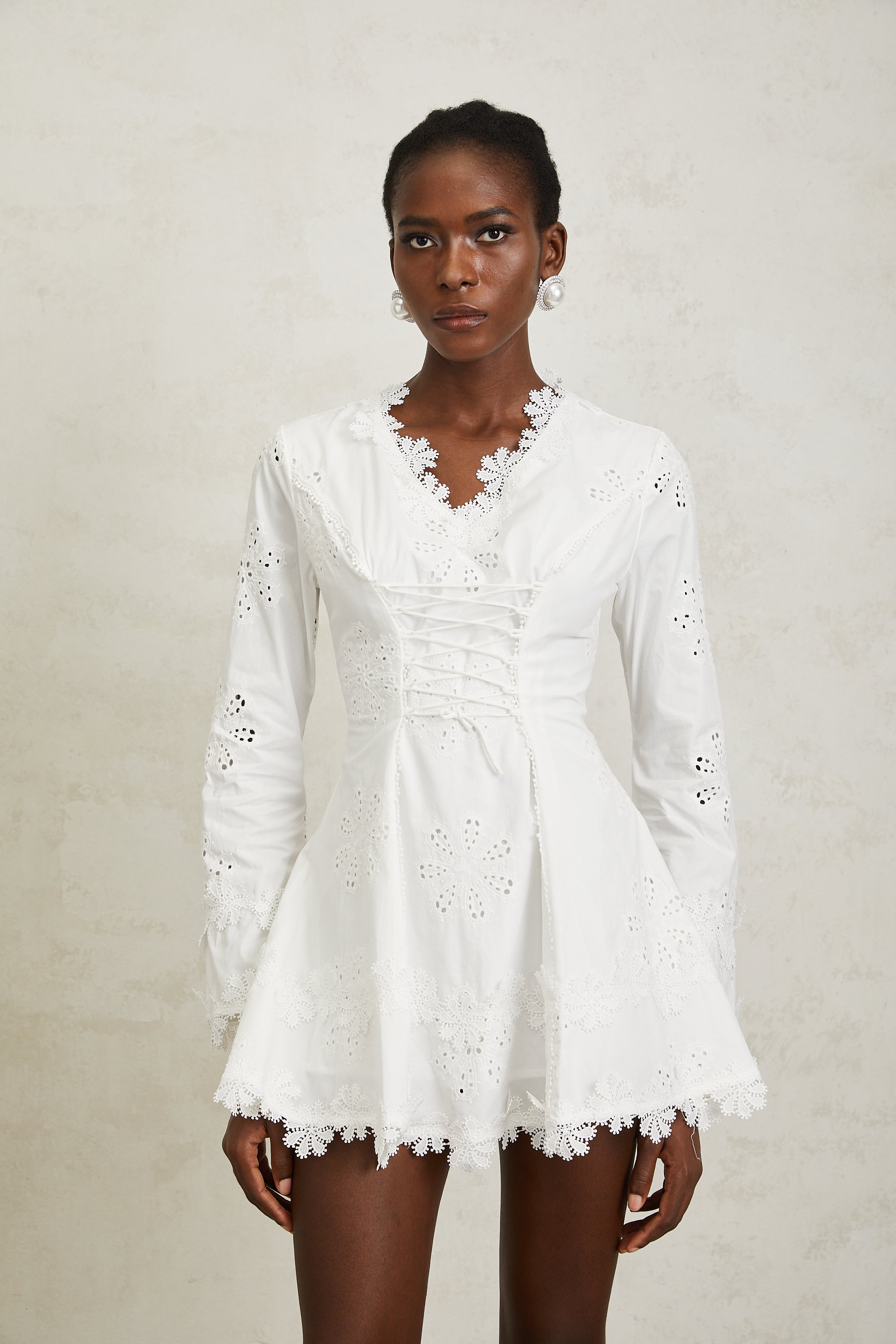 Nevaeh White Floral Embroidered Mini Dress