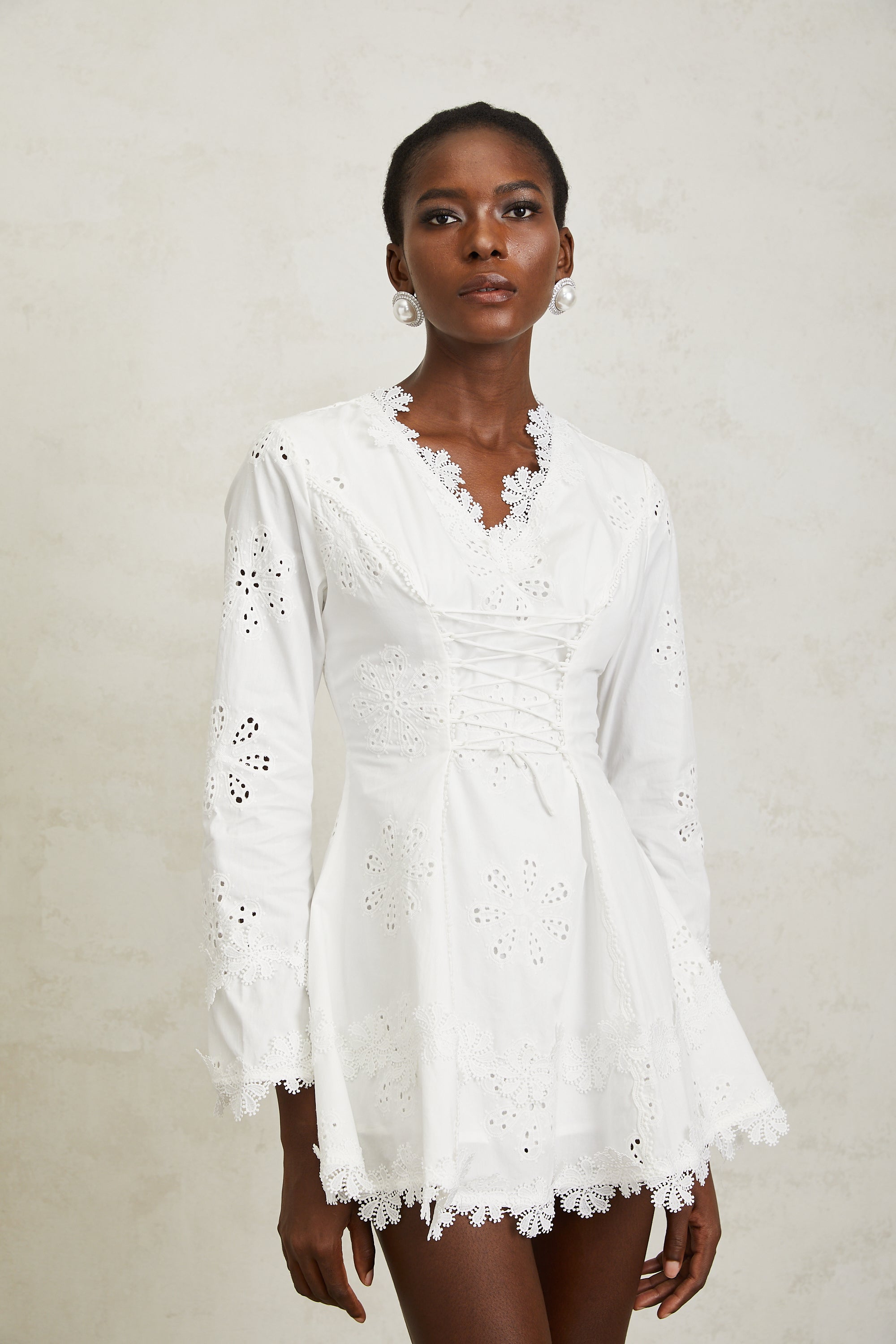 Nevaeh White Floral Embroidered Mini Dress