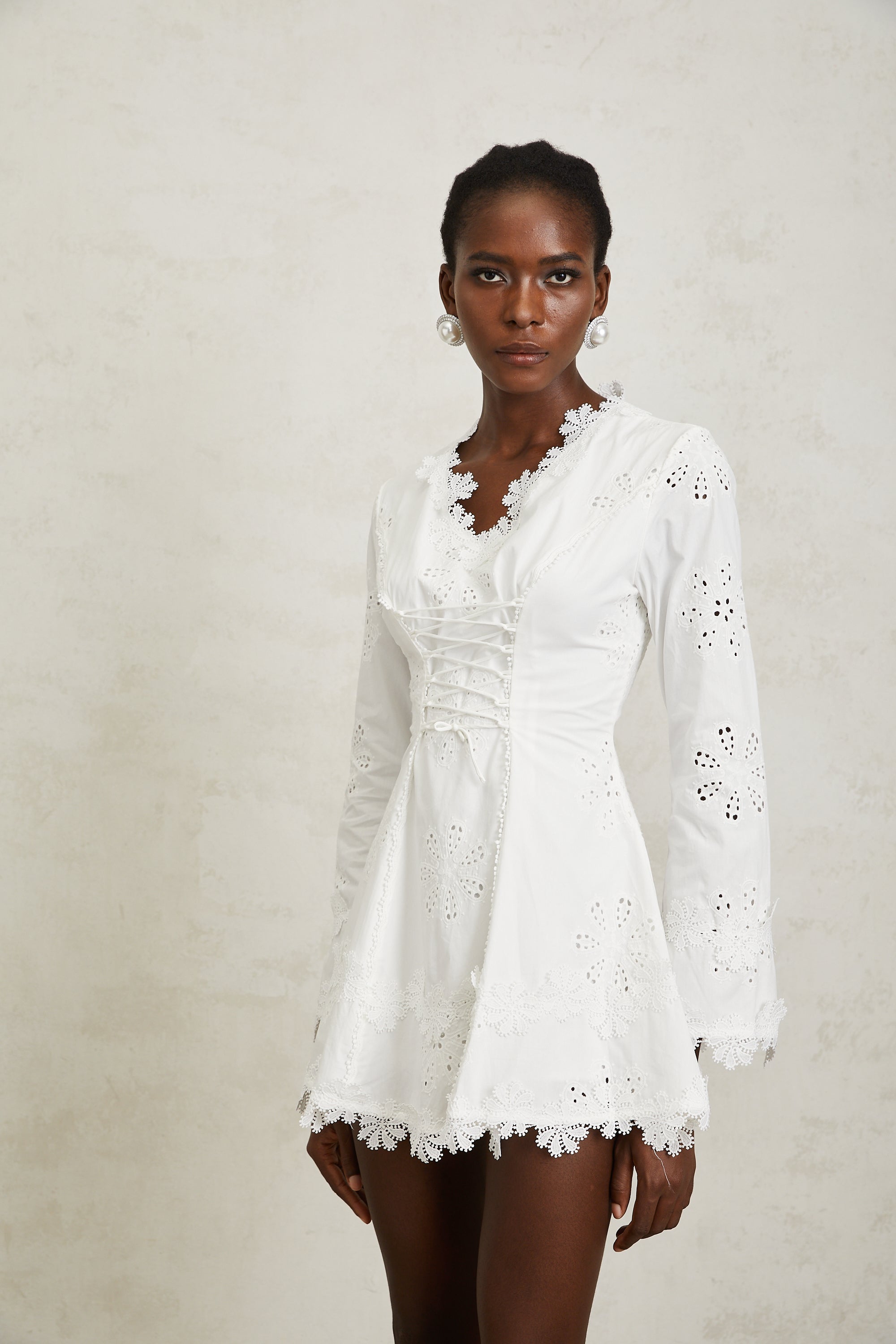 Nevaeh White Floral Embroidered Mini Dress
