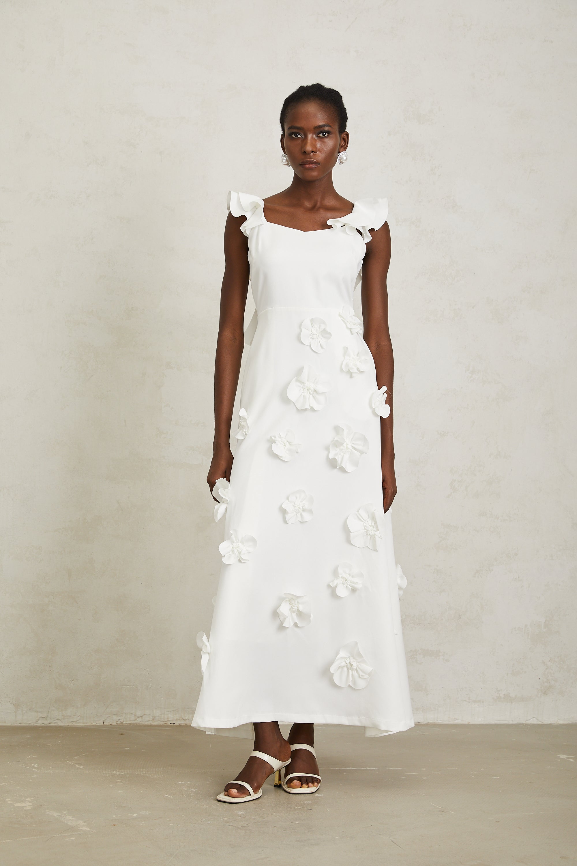 Ninon White 3D Petal Maxi Dress