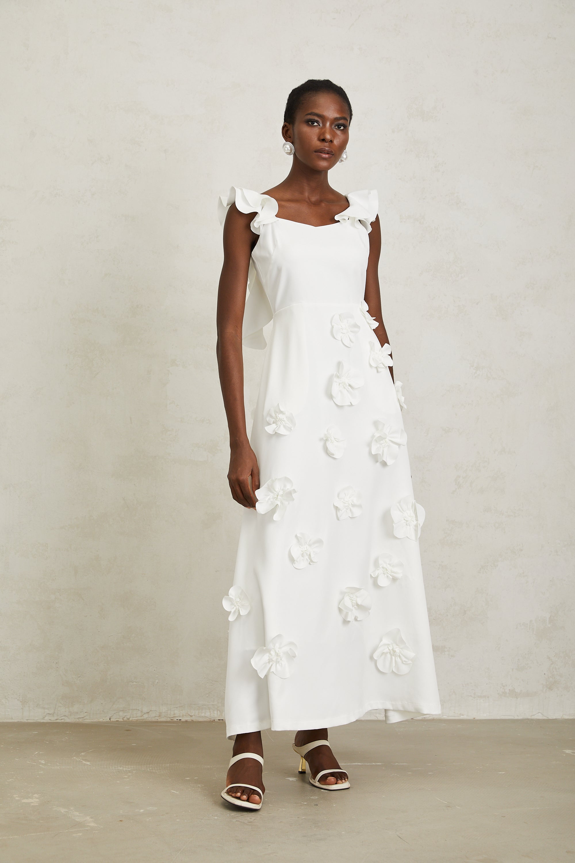 Ninon White 3D Petal Maxi Dress