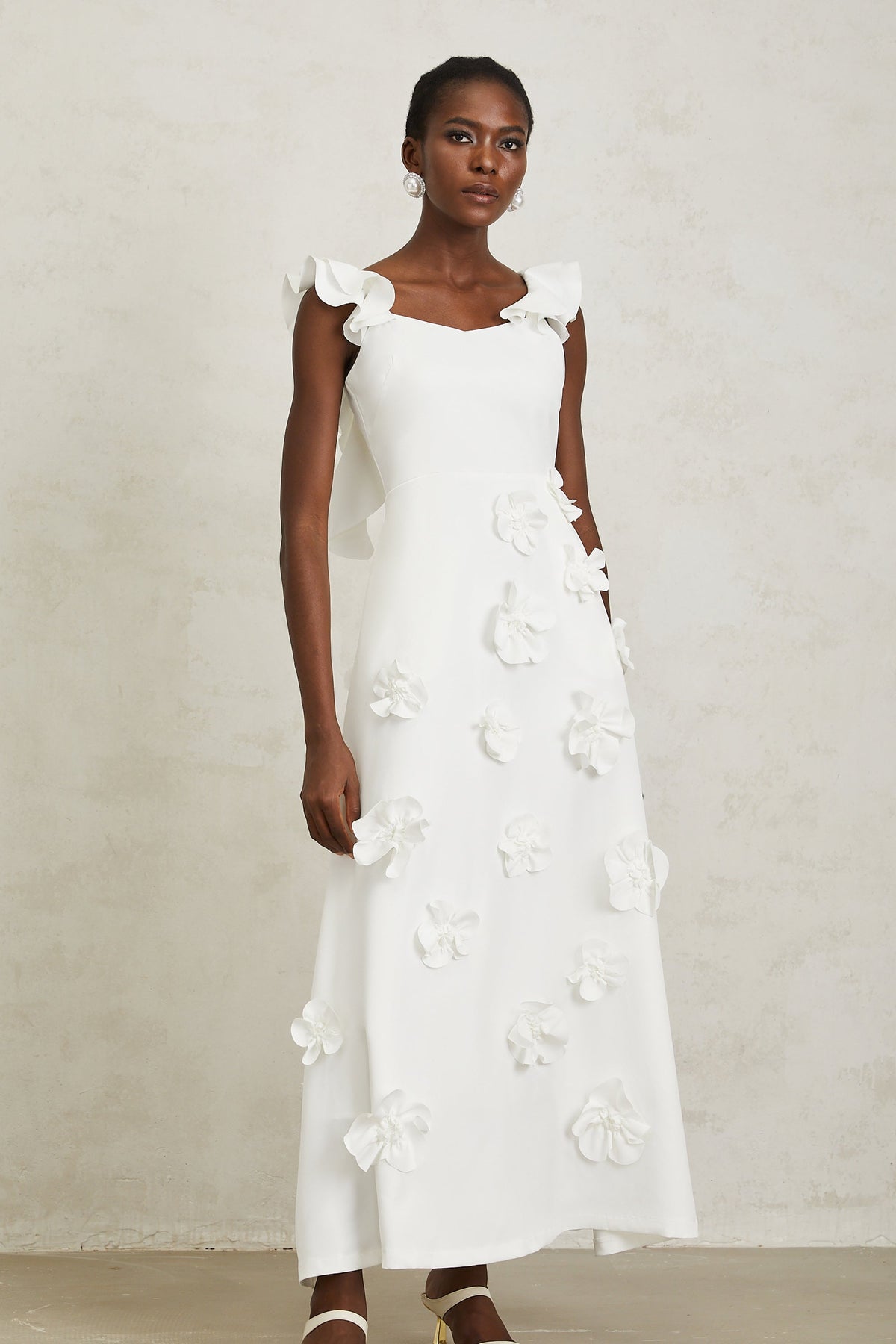 Ninon White 3D Petal Maxi Dress