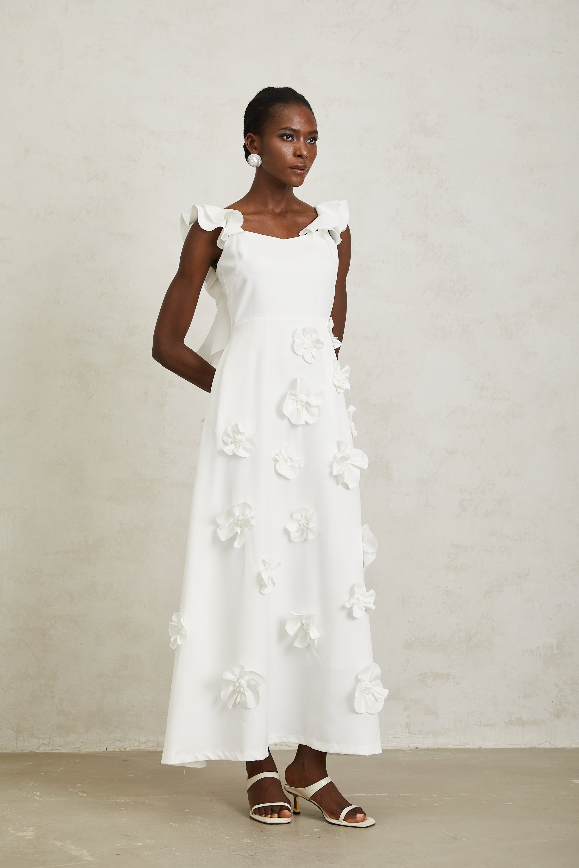 Ninon White 3D Petal Maxi Dress