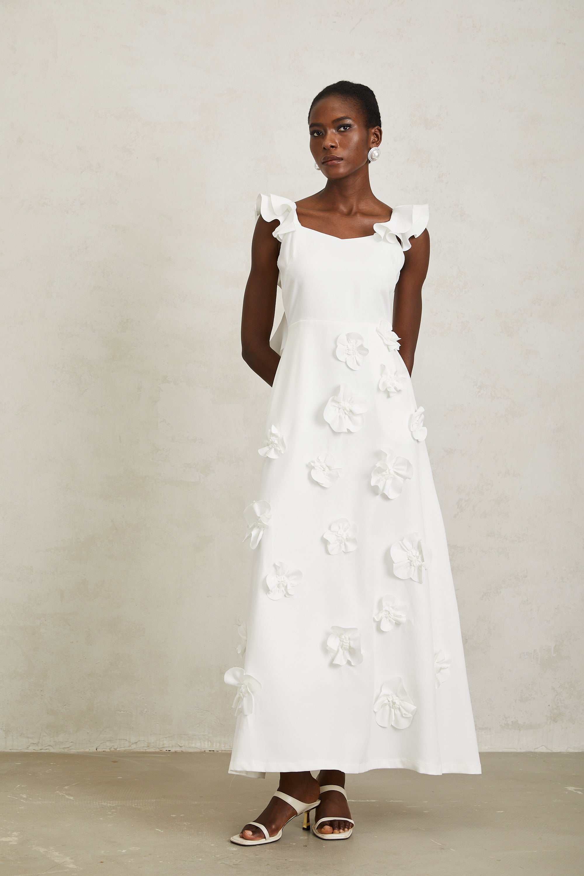 Ninon White 3D Petal Maxi Dress