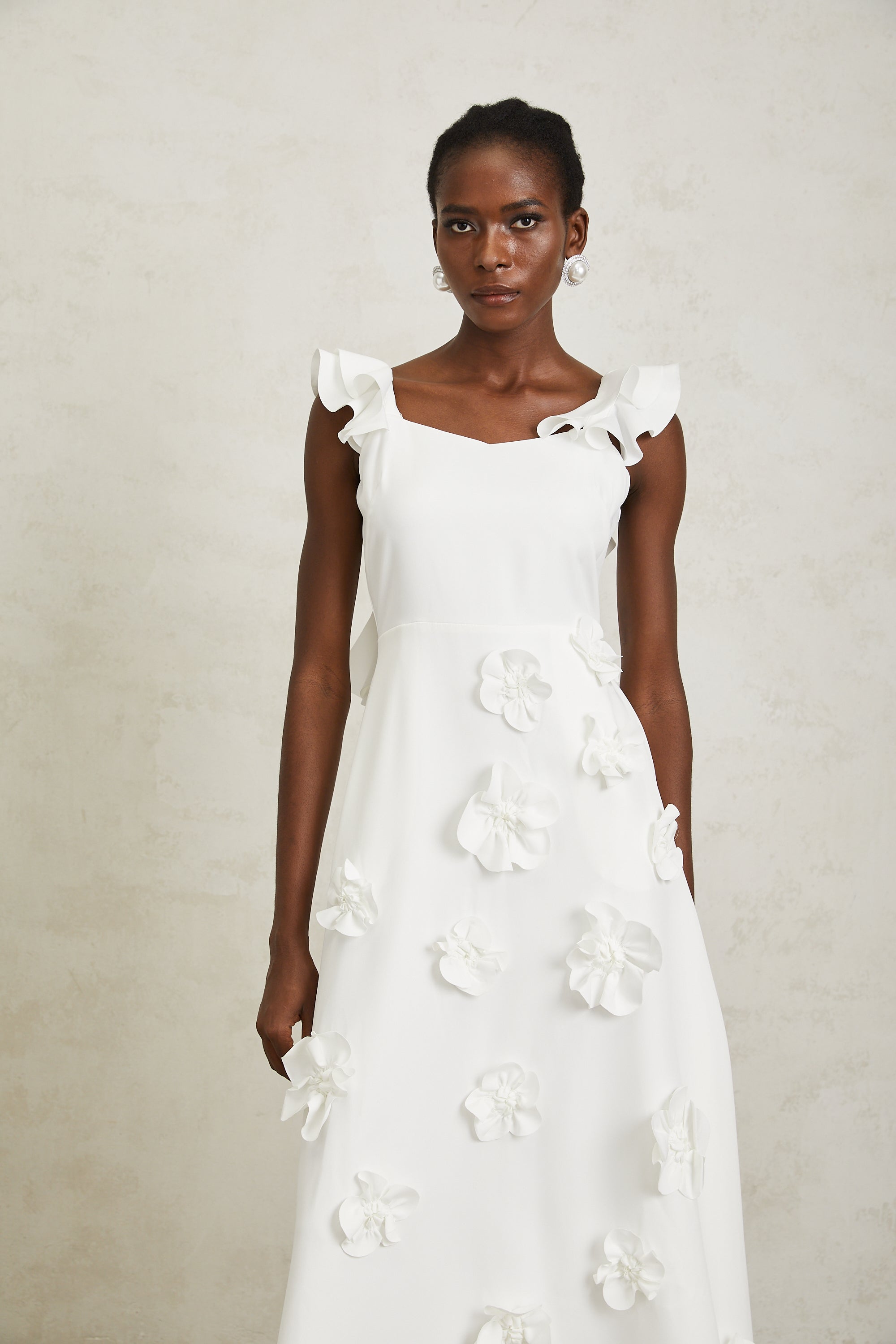 Ninon White 3D Petal Maxi Dress