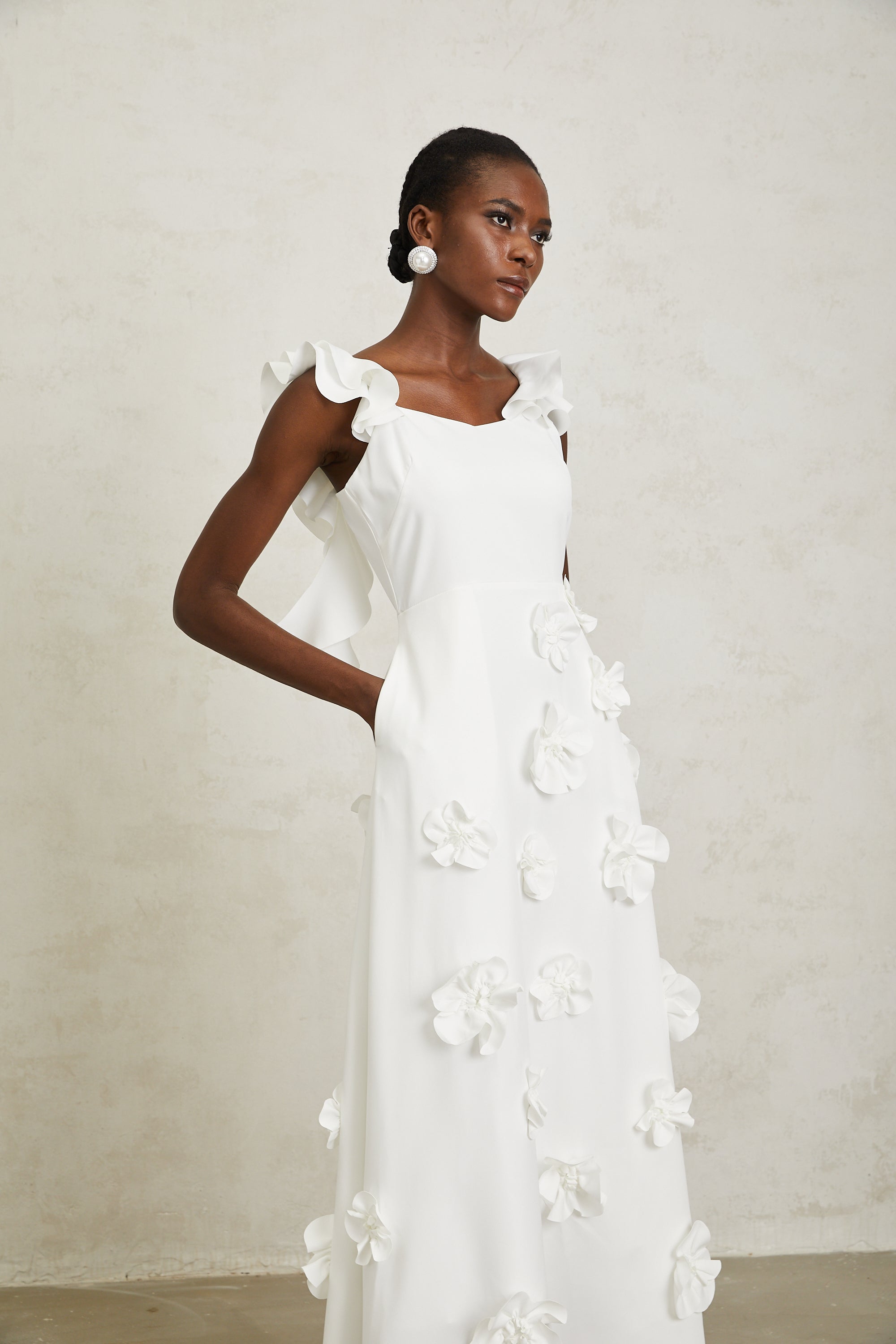 Ninon White 3D Petal Maxi Dress