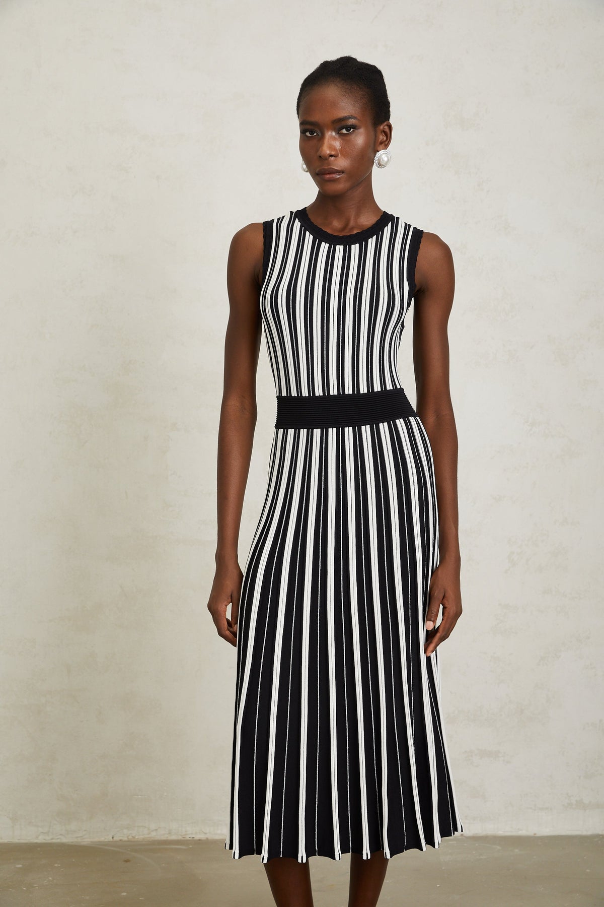 Capucine Black Vertical Striped Knit Midi Dress (Final Sale-US Only)