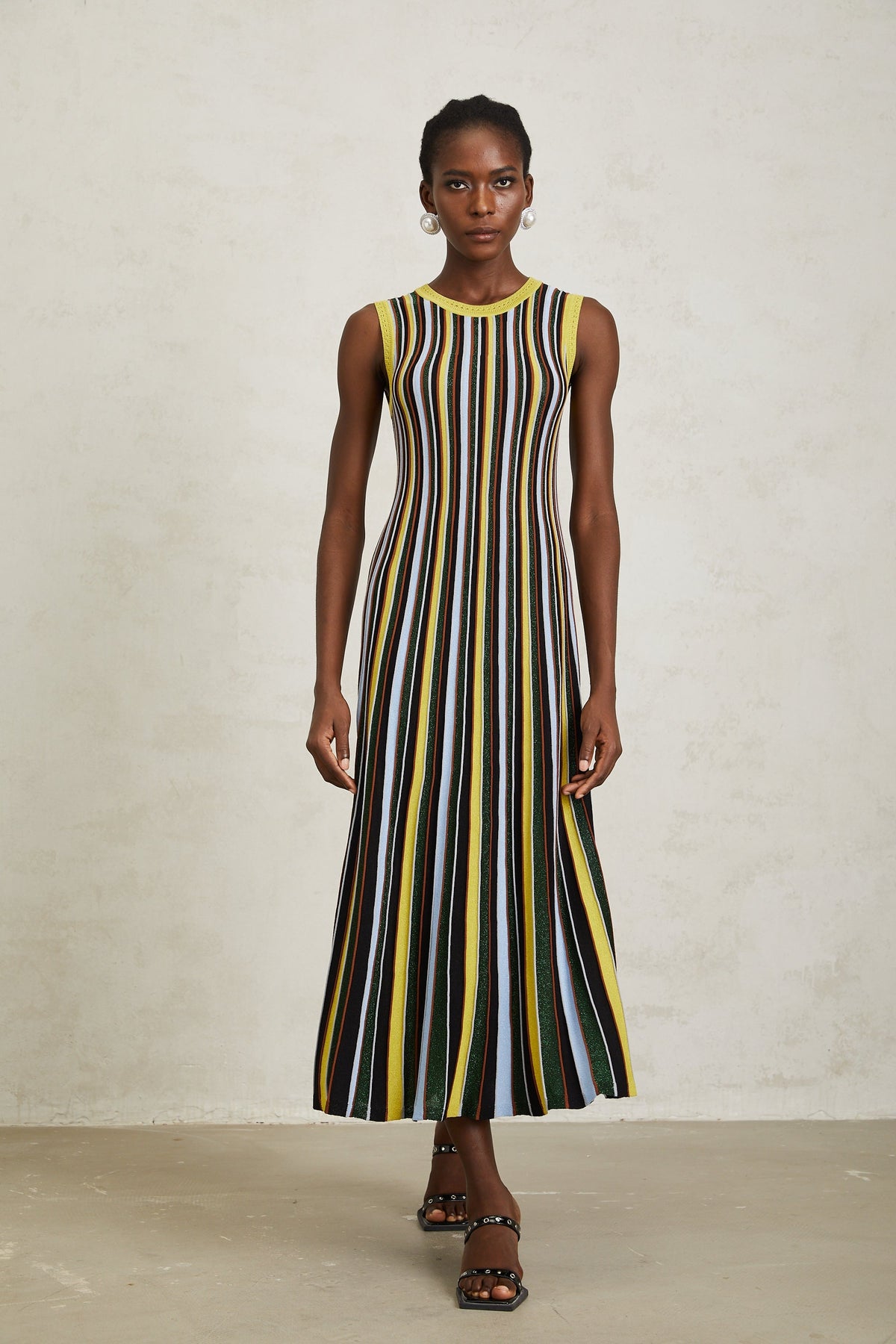 Clémence Yellow Vertical Striped Knit Midi Dress (Final Sale-US Only)