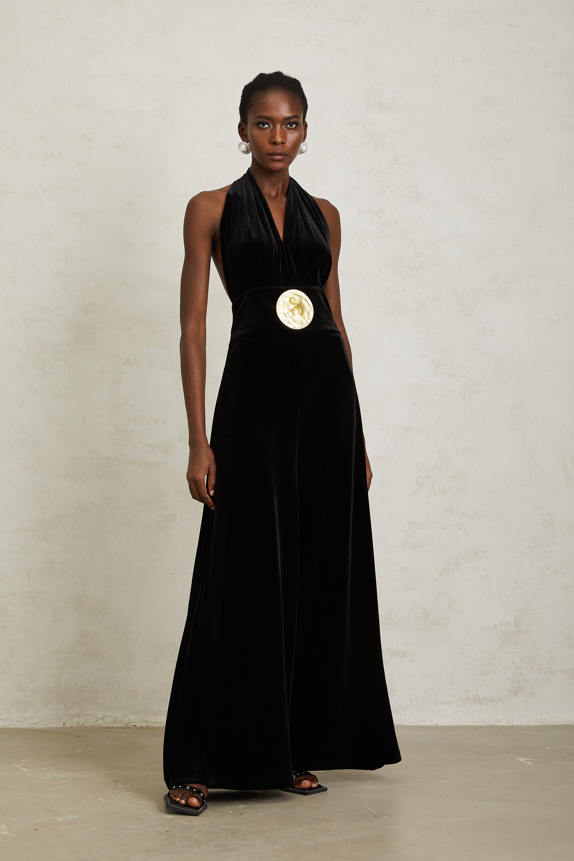 Valentine Black Halterneck Velvet Jumpsuit