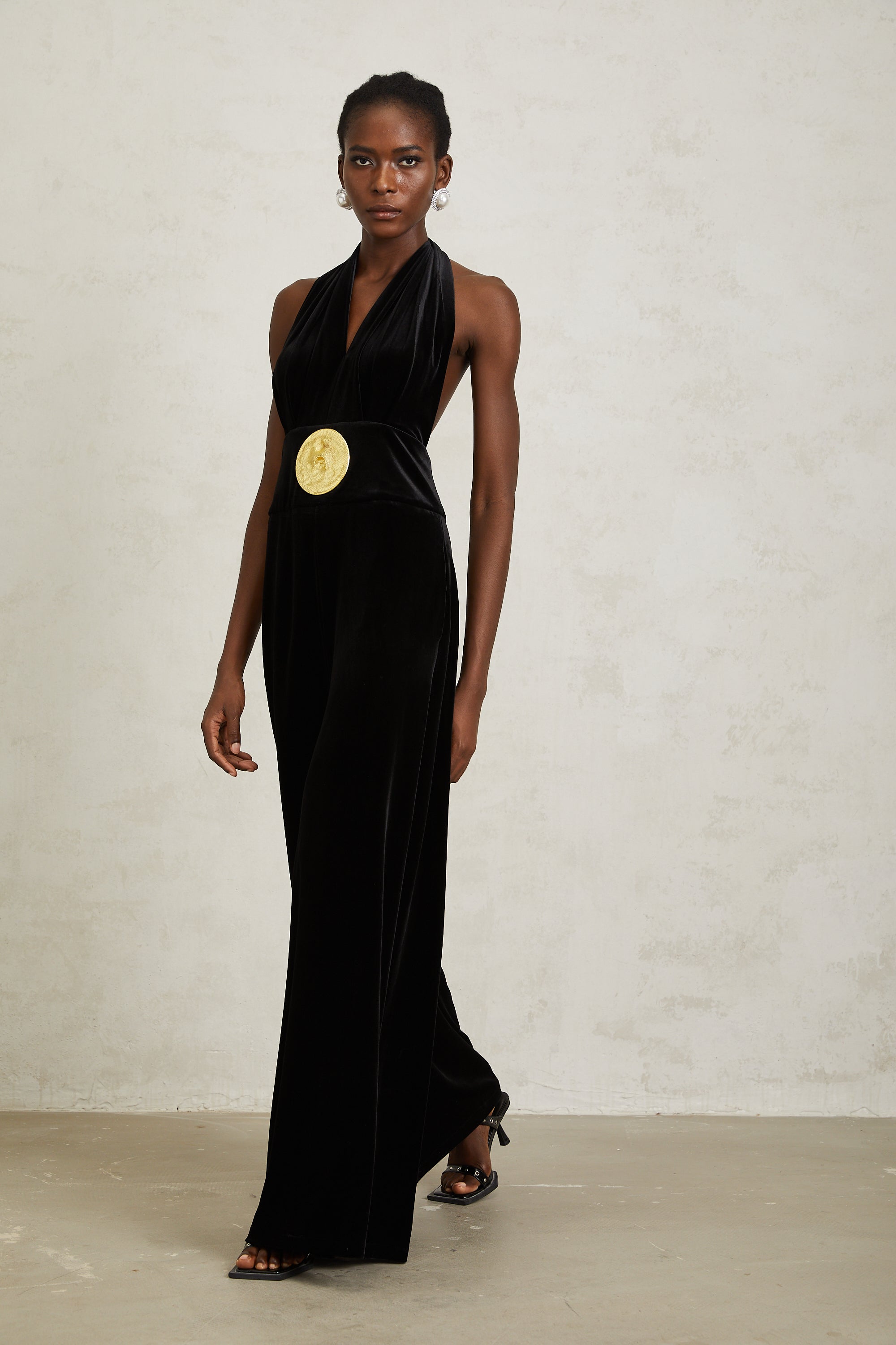 Valentine Black Halterneck Velvet Jumpsuit