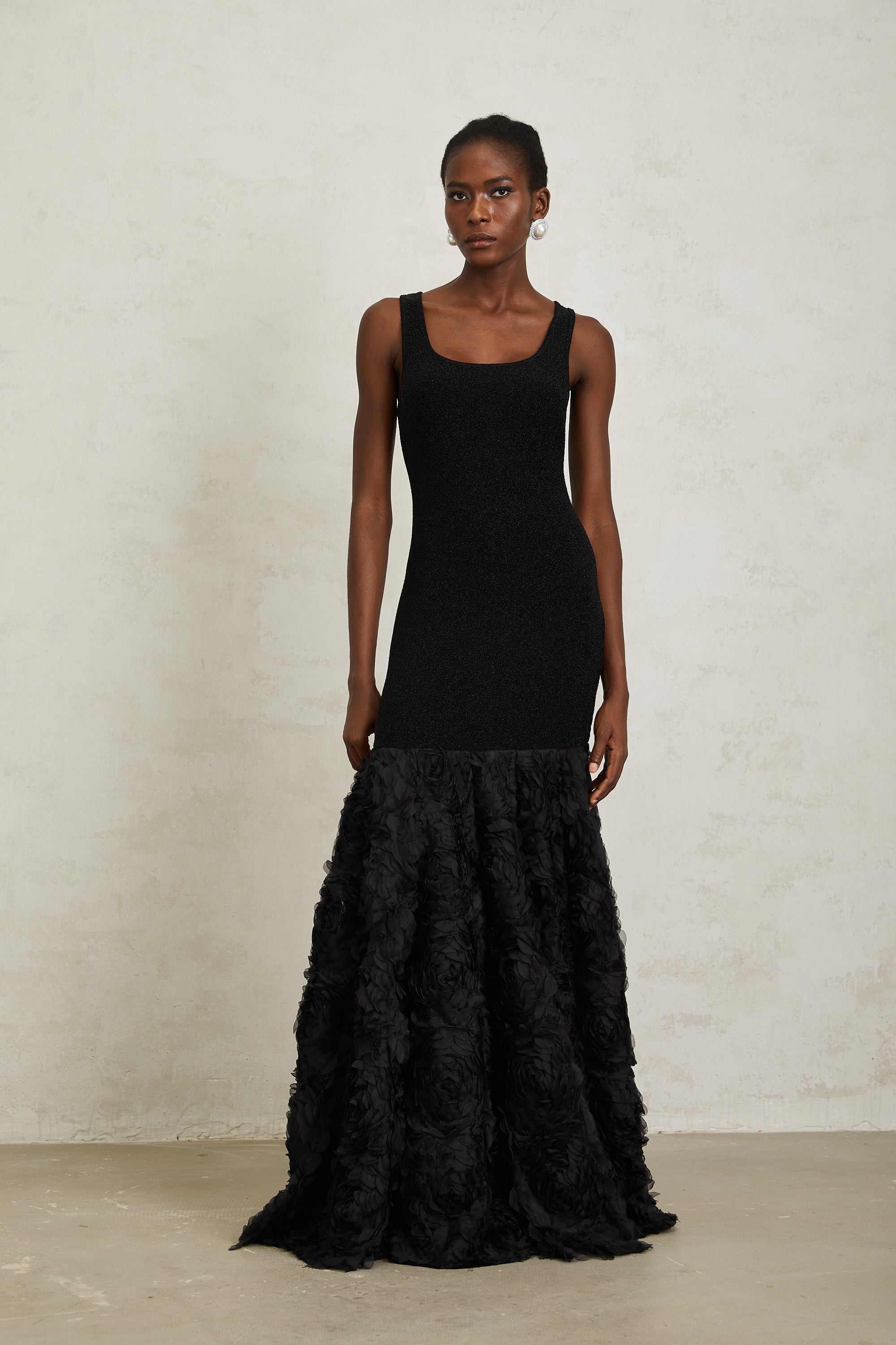 Gemma Black 3D Petal Panel Mermaid Maxi Dress