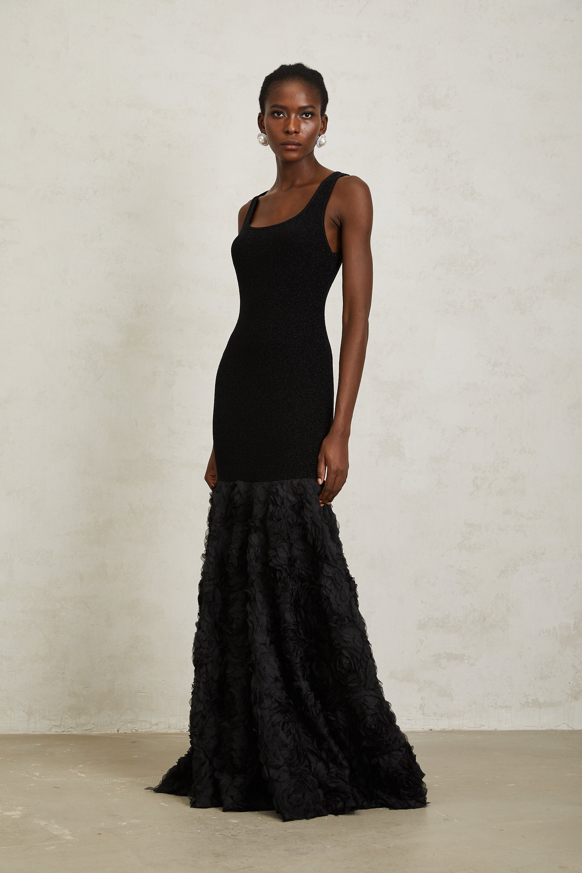 Gemma Black 3D Petal Panel Mermaid Maxi Dress