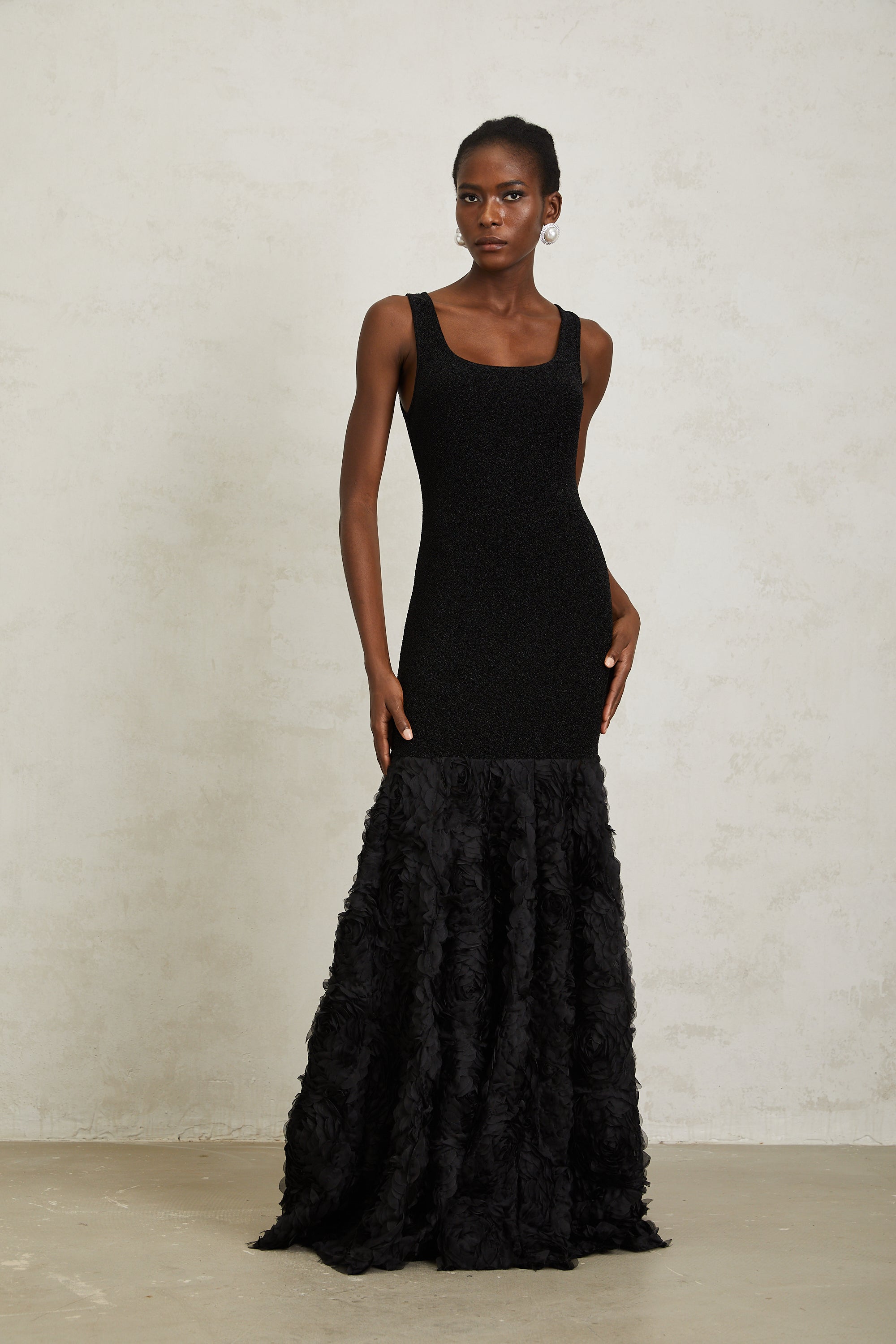 Gemma Black 3D Petal Panel Mermaid Maxi Dress