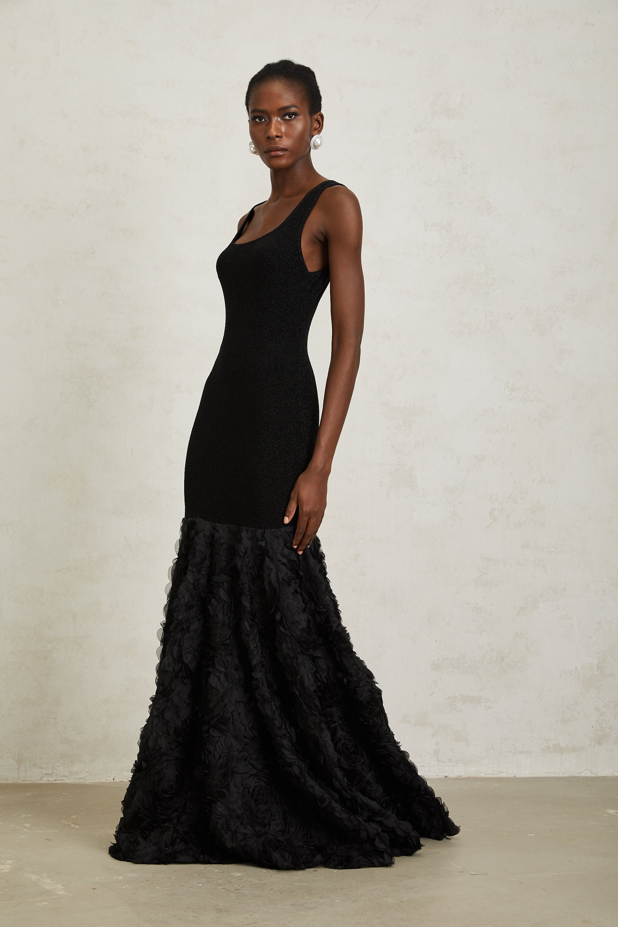 Gemma Black 3D Petal Panel Mermaid Maxi Dress