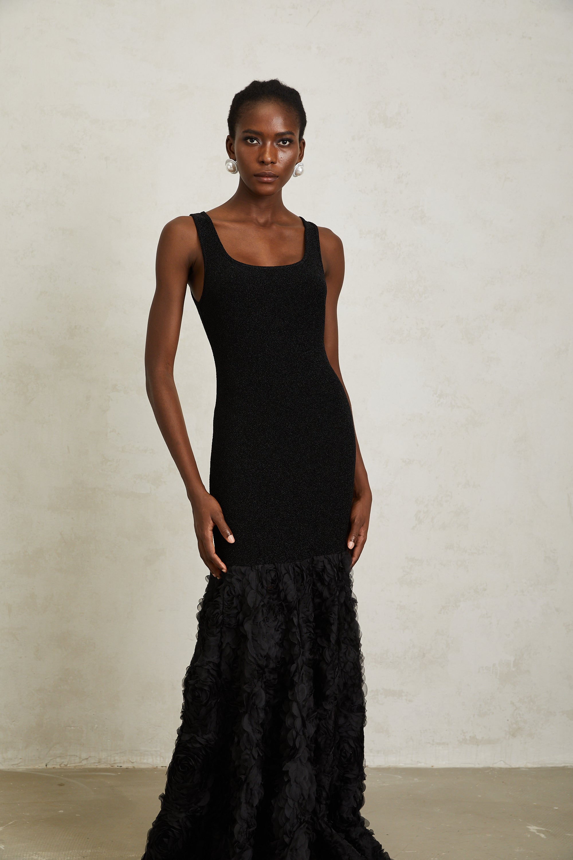 Gemma Black 3D Petal Panel Mermaid Maxi Dress