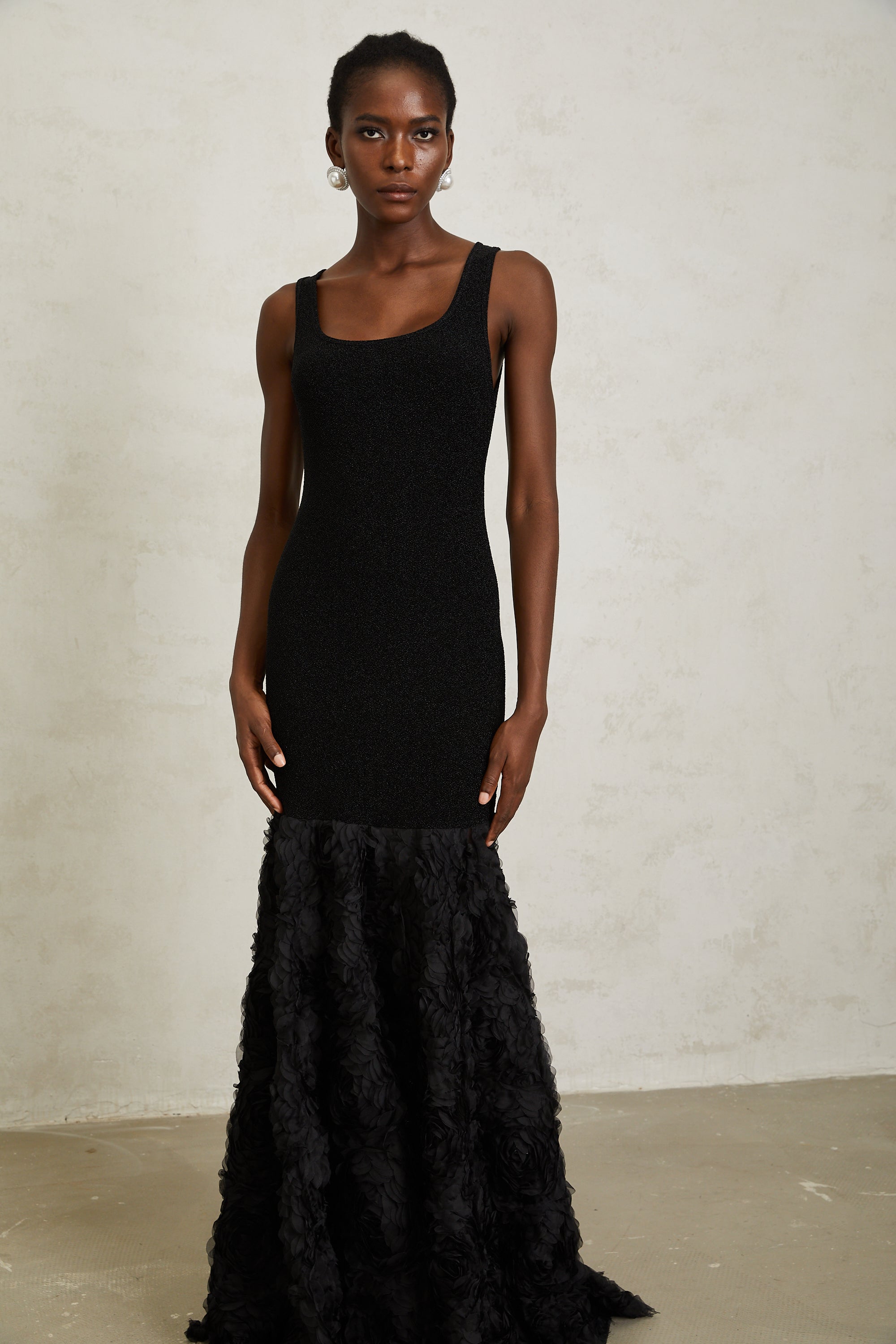 Gemma Black 3D Petal Panel Mermaid Maxi Dress