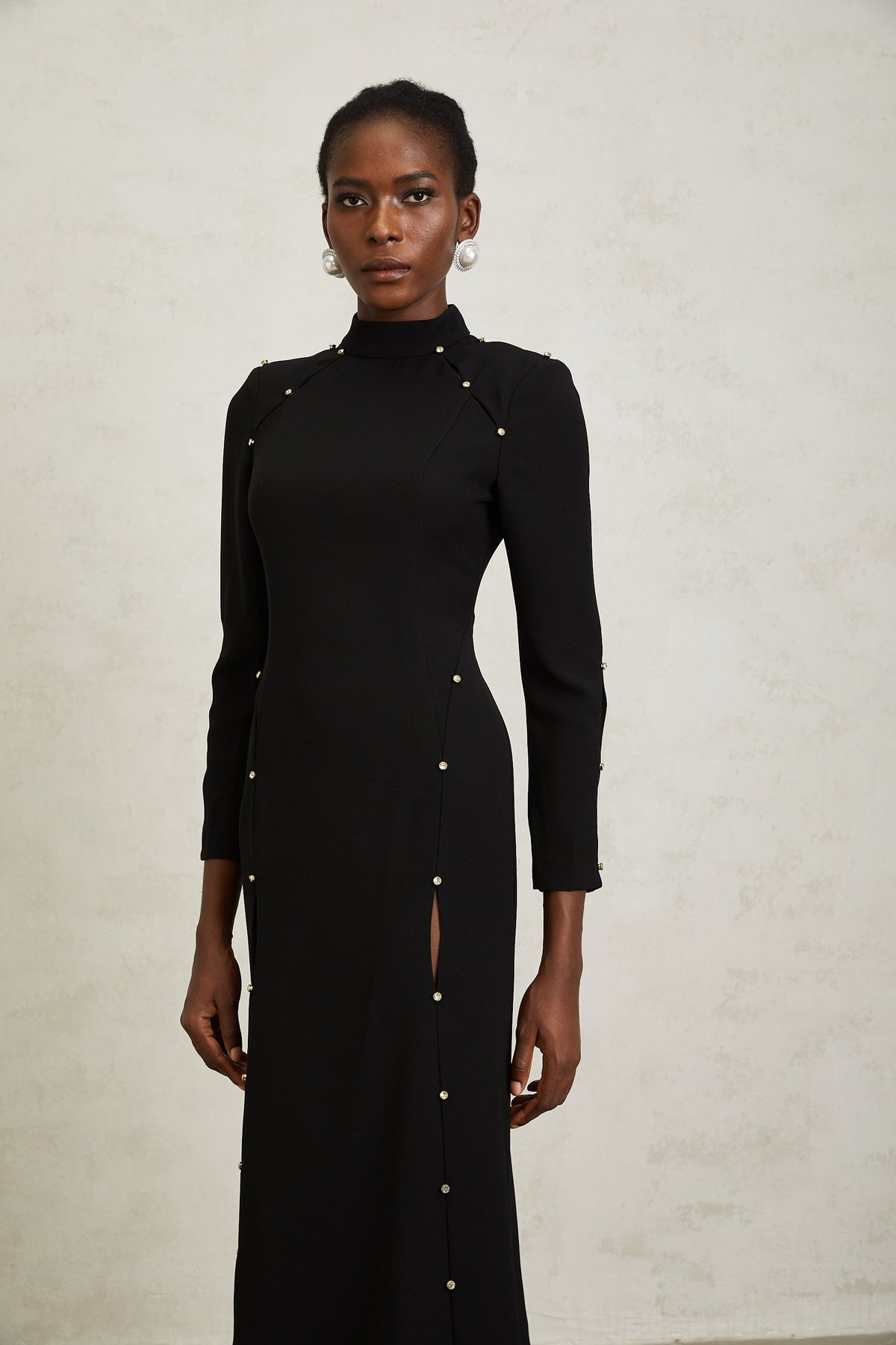 Fátima Black Rhinestone Cut Out Maxi Dress (Final Sale-US Only)