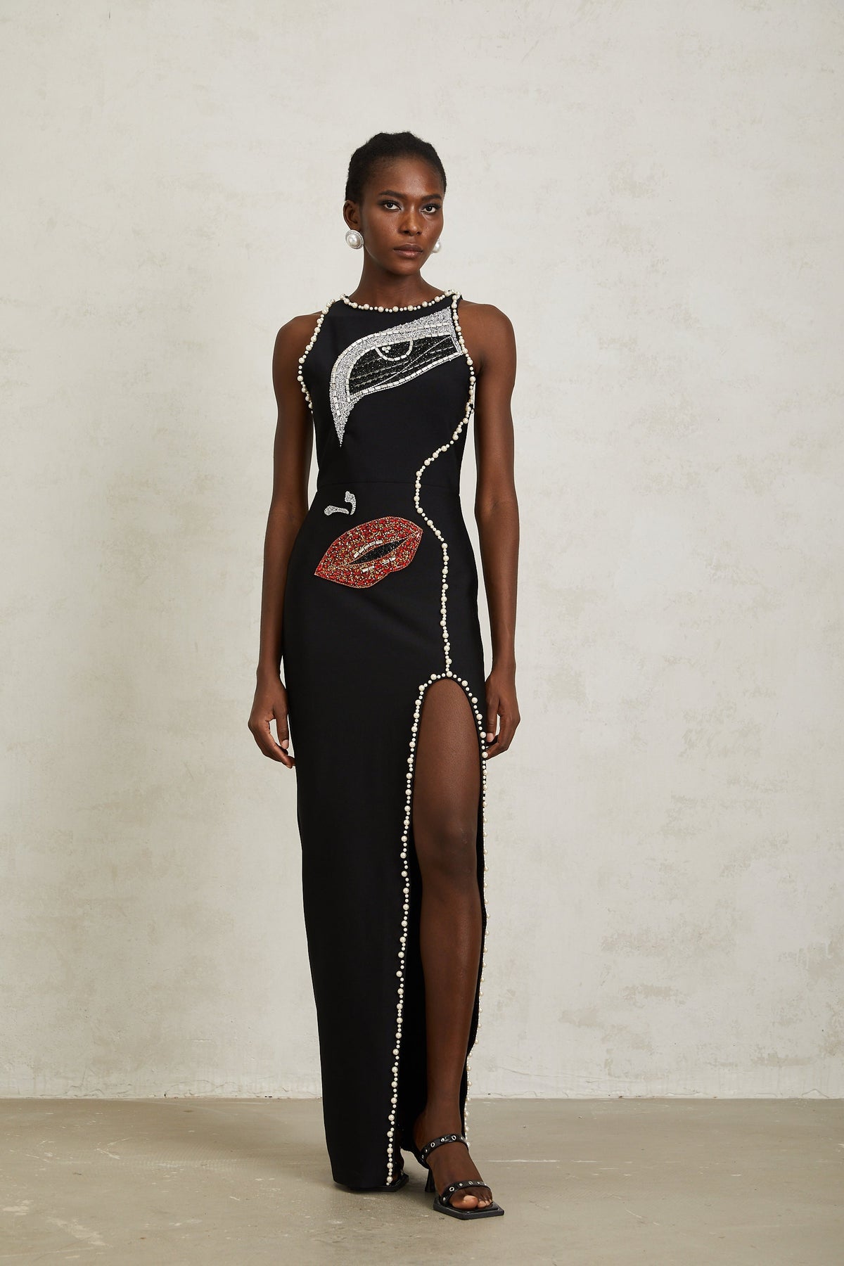 Carla Black Motif Embellished Maxi Dress