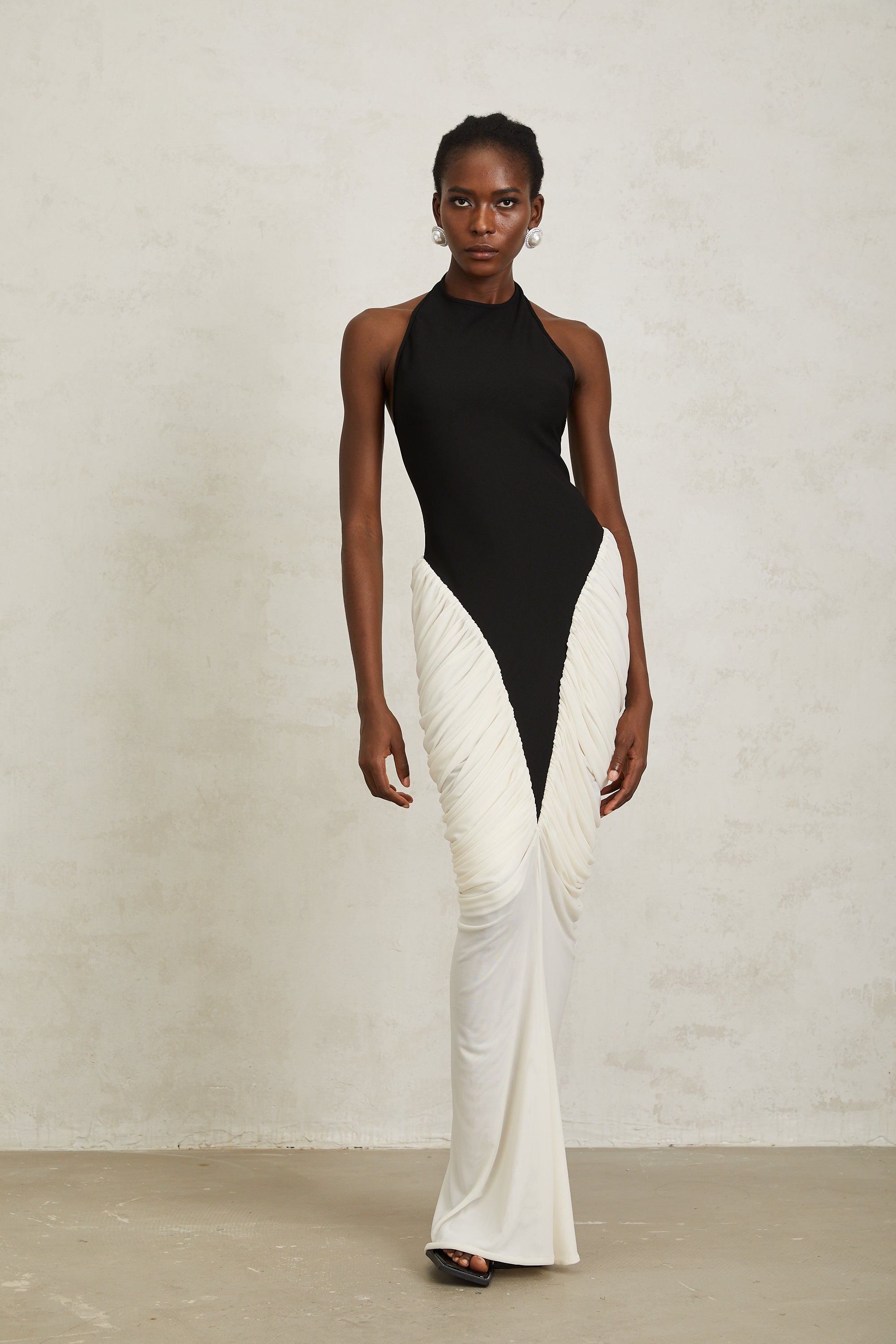 Jade Black Ruched Halterneck Maxi Bodycon Dress