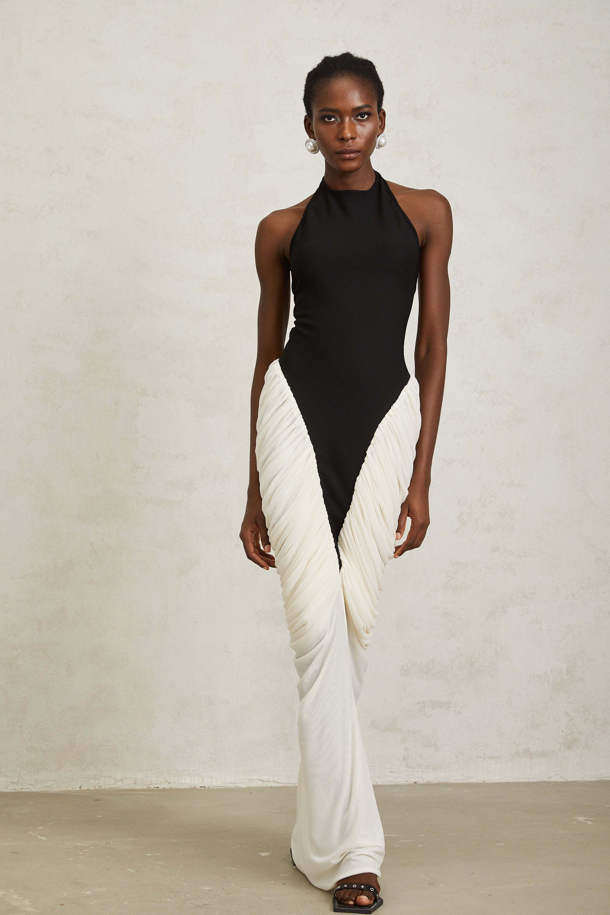 Jade Black Ruched Halterneck Maxi Bodycon Dress