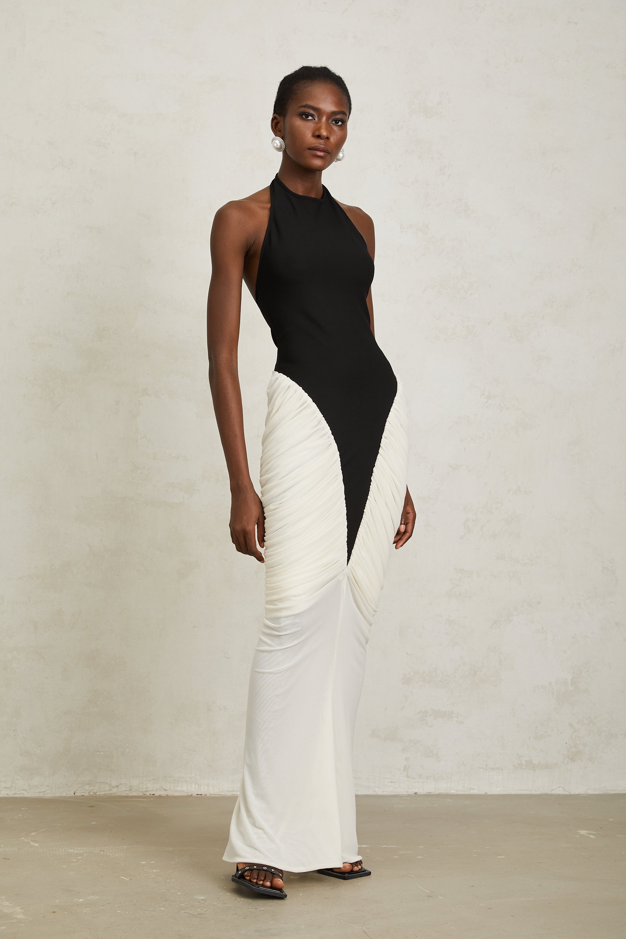 Jade Black Ruched Halterneck Maxi Bodycon Dress
