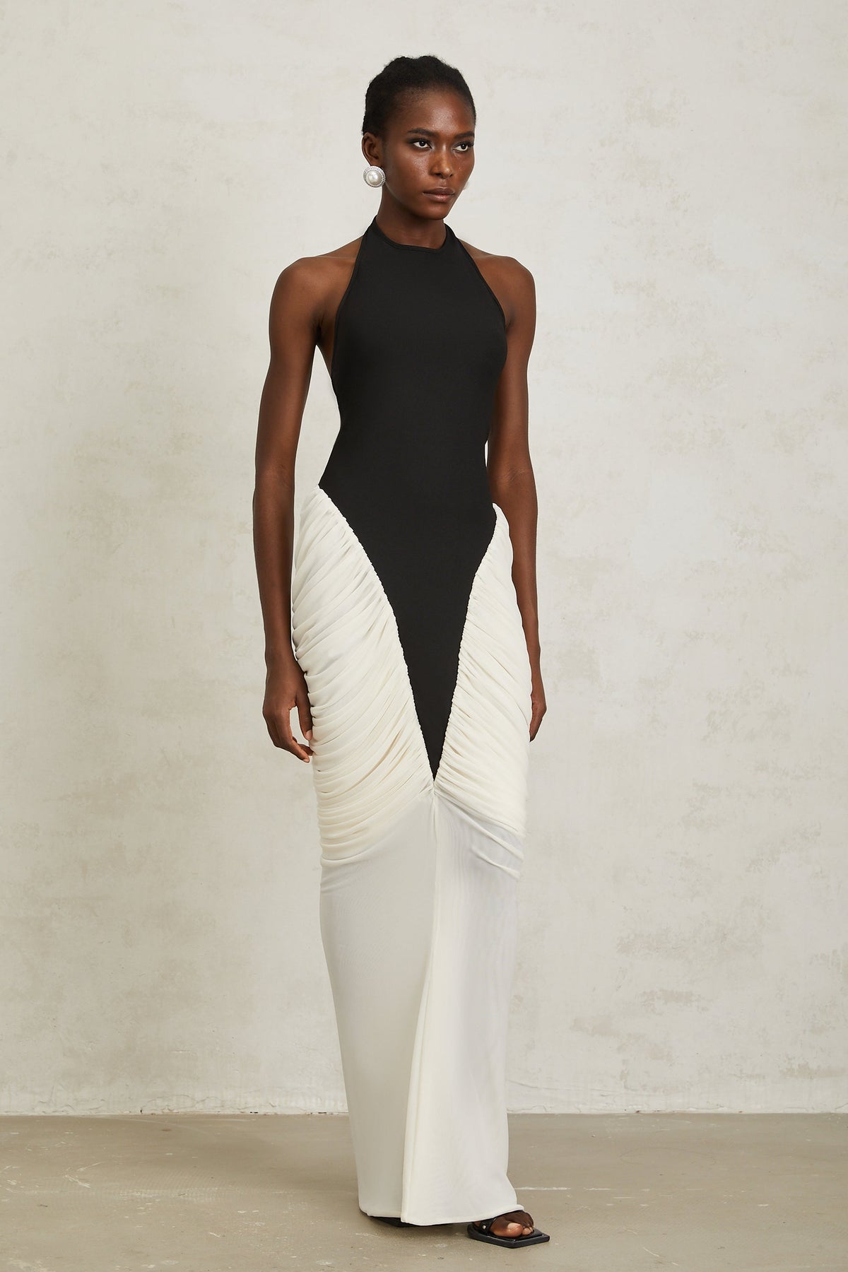 Jade Black Ruched Halterneck Maxi Bodycon Dress
