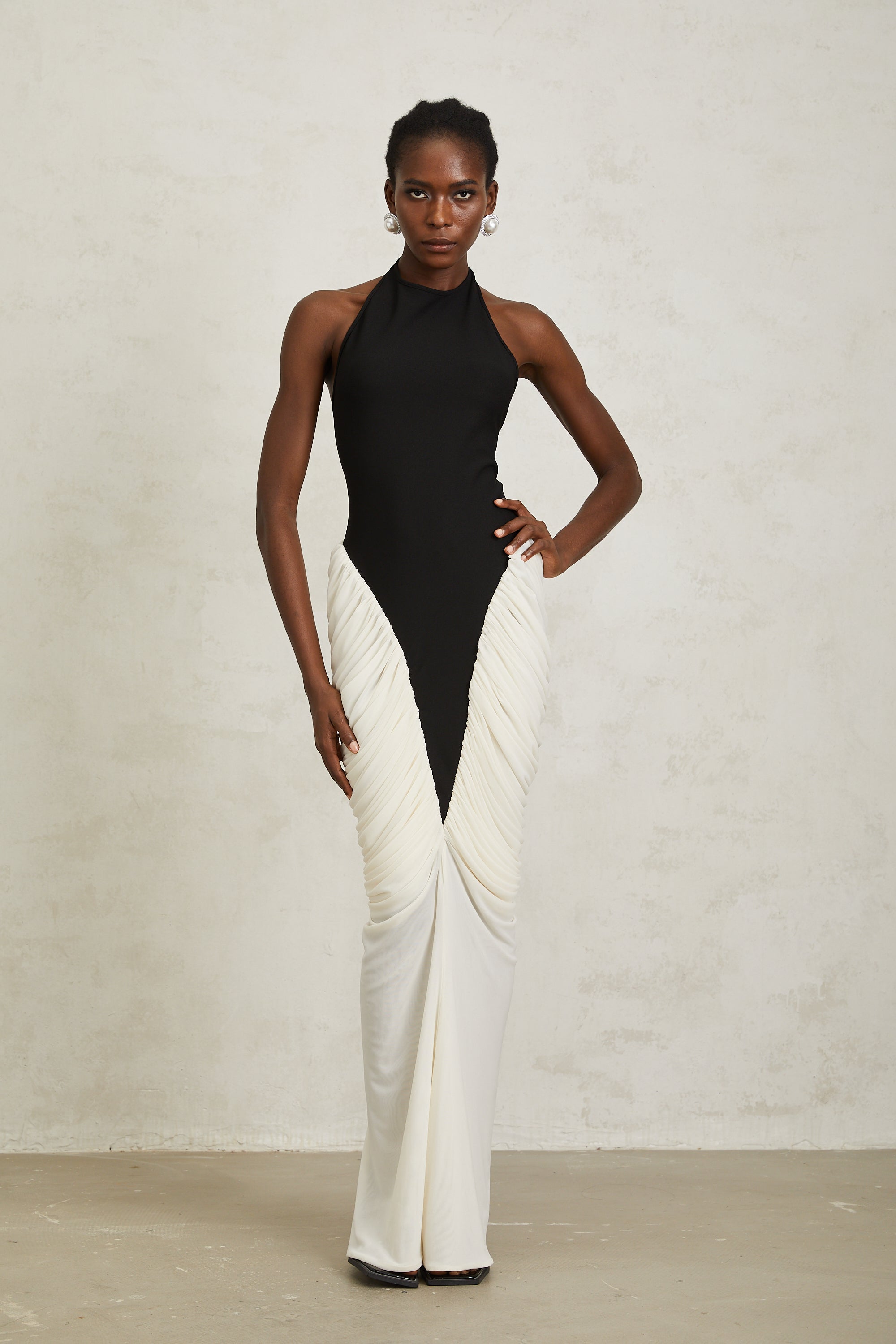 Jade Black Ruched Halterneck Maxi Bodycon Dress
