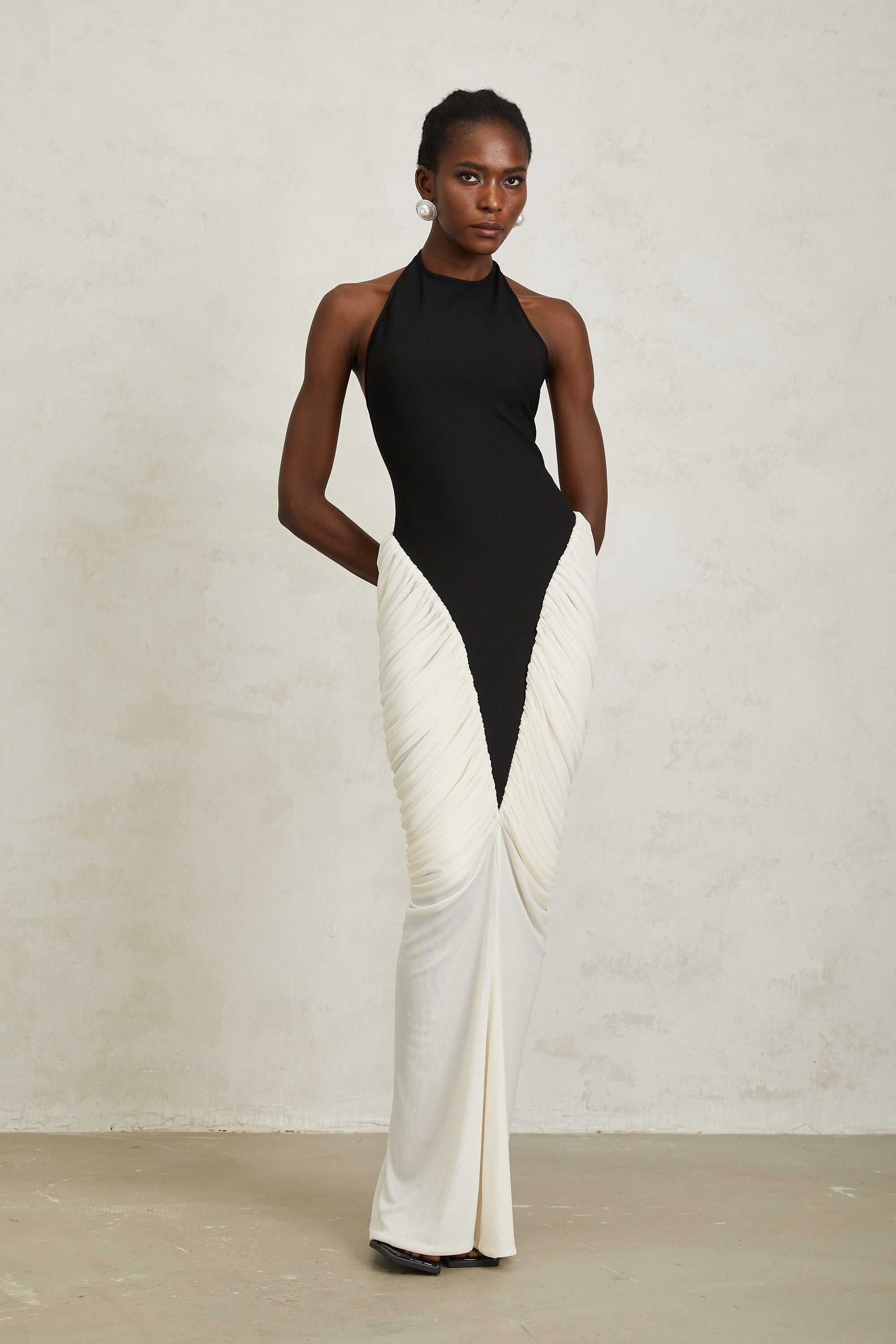 Jade Black Ruched Halterneck Maxi Bodycon Dress