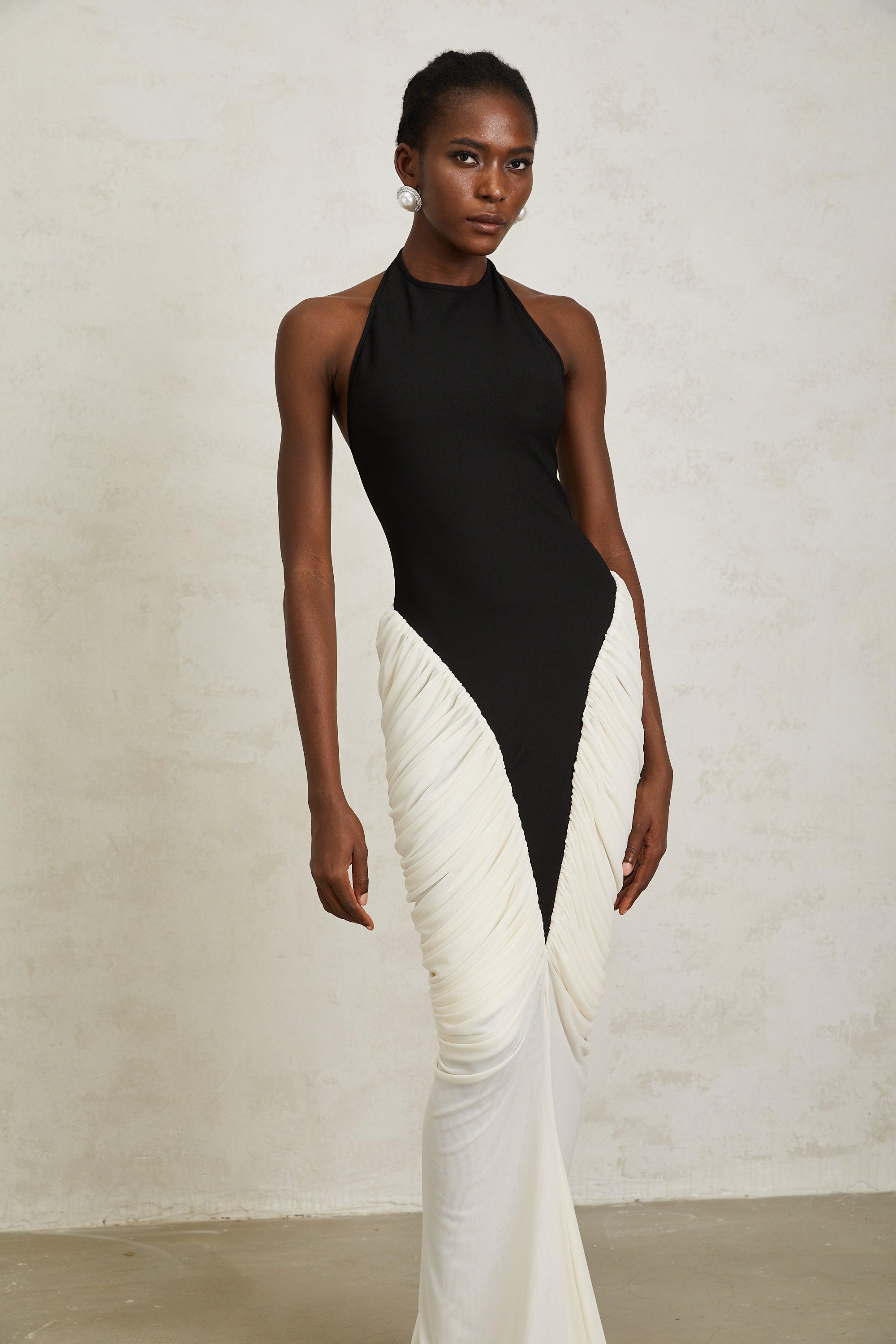 Jade Black Ruched Halterneck Maxi Bodycon Dress