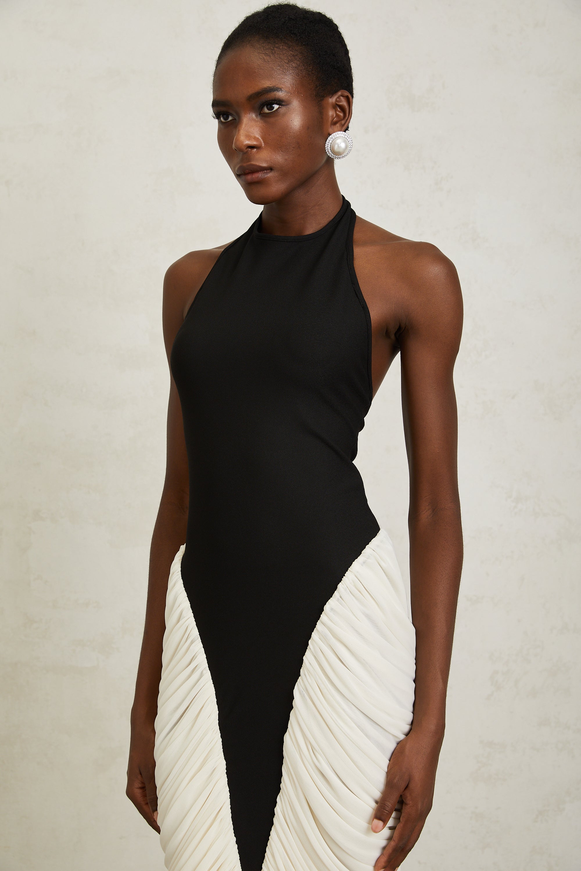 Jade Black Ruched Halterneck Maxi Bodycon Dress