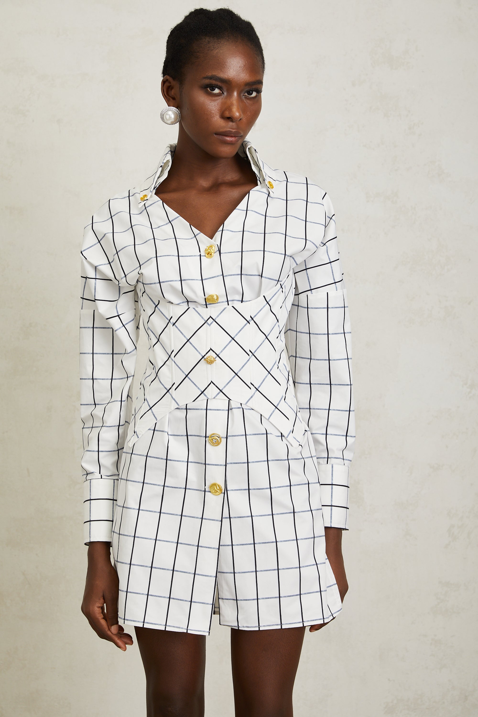 Quintina White Check Pettern Mini Shirt Dress (Final Sale-US Only)