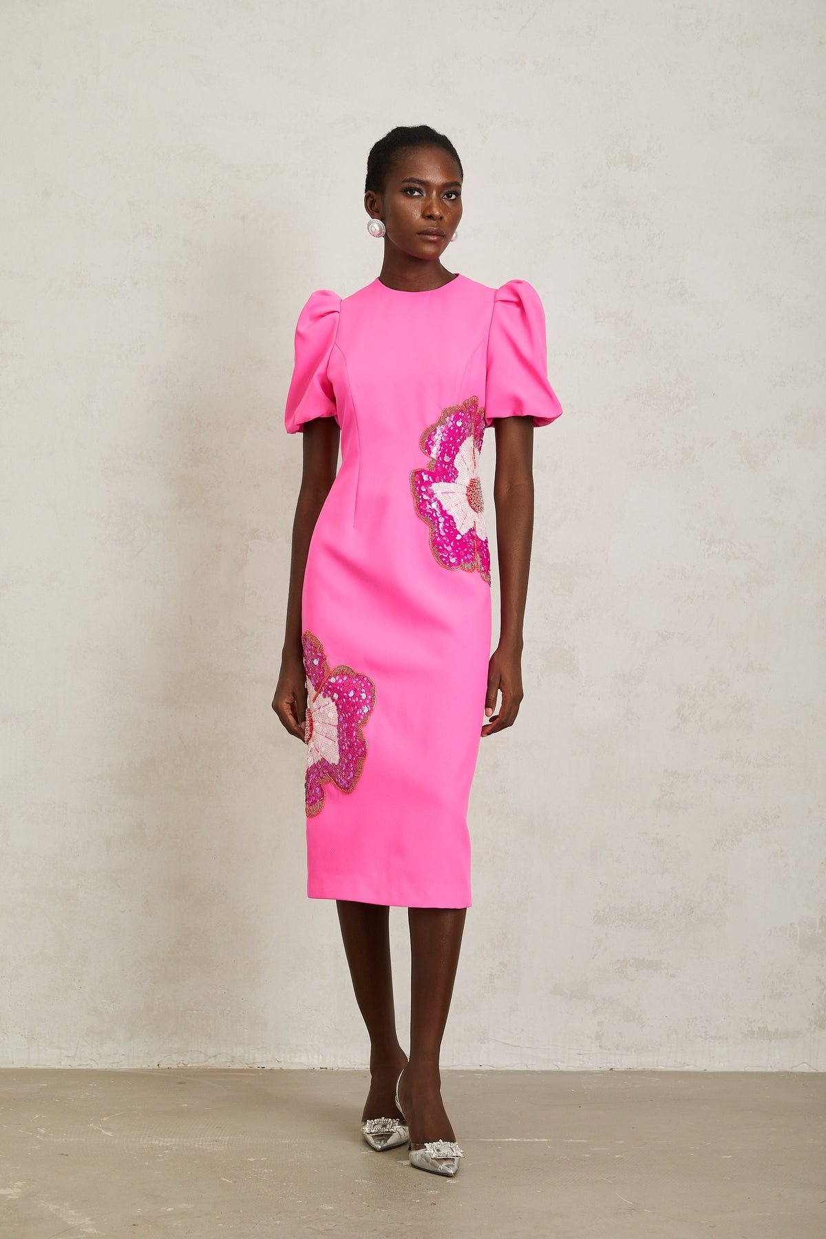 Ángela Pink Embellished Floral Midi Dress (Final Sale)