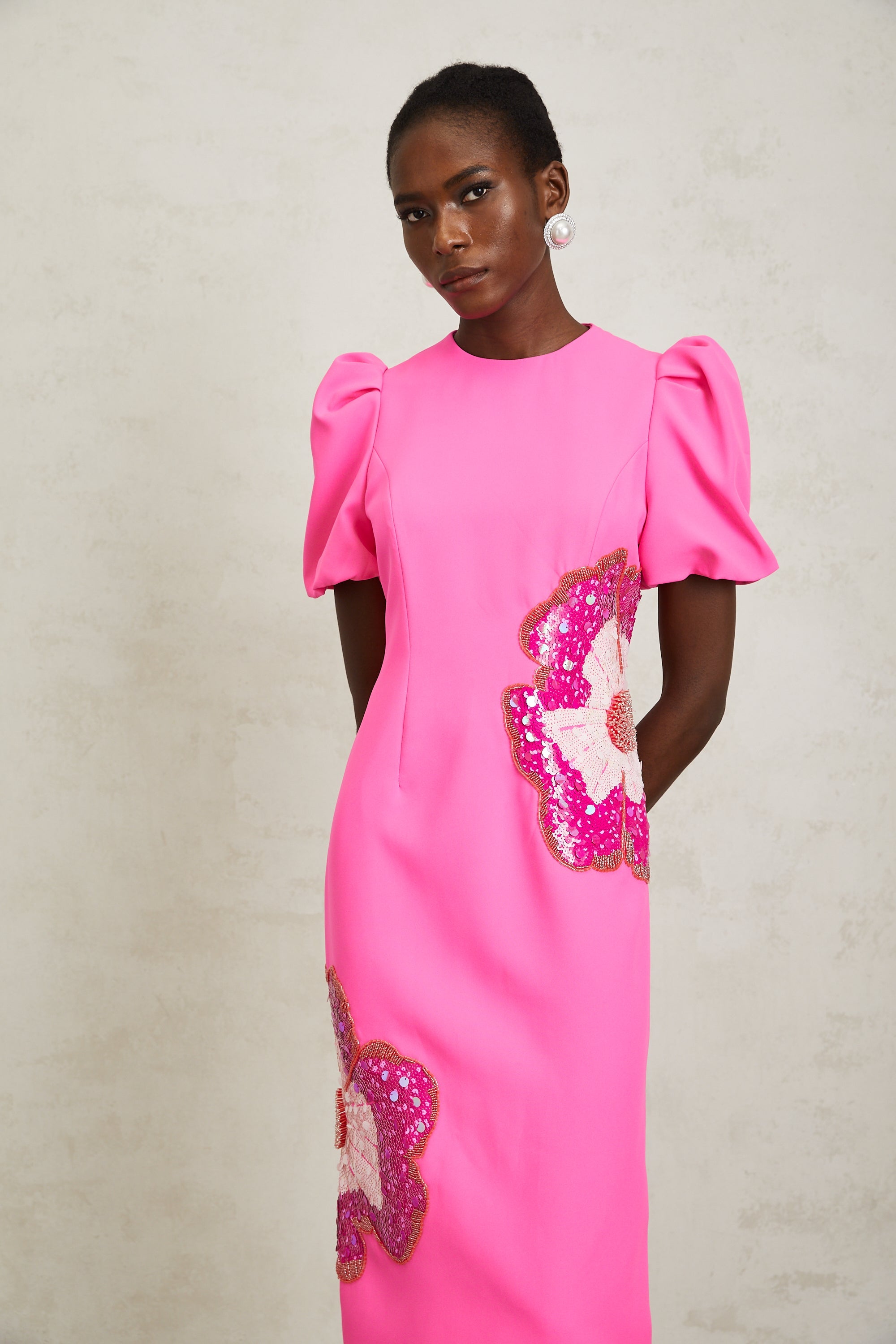 Ángela Pink Embellished Floral Midi Dress (Final Sale-US Only)
