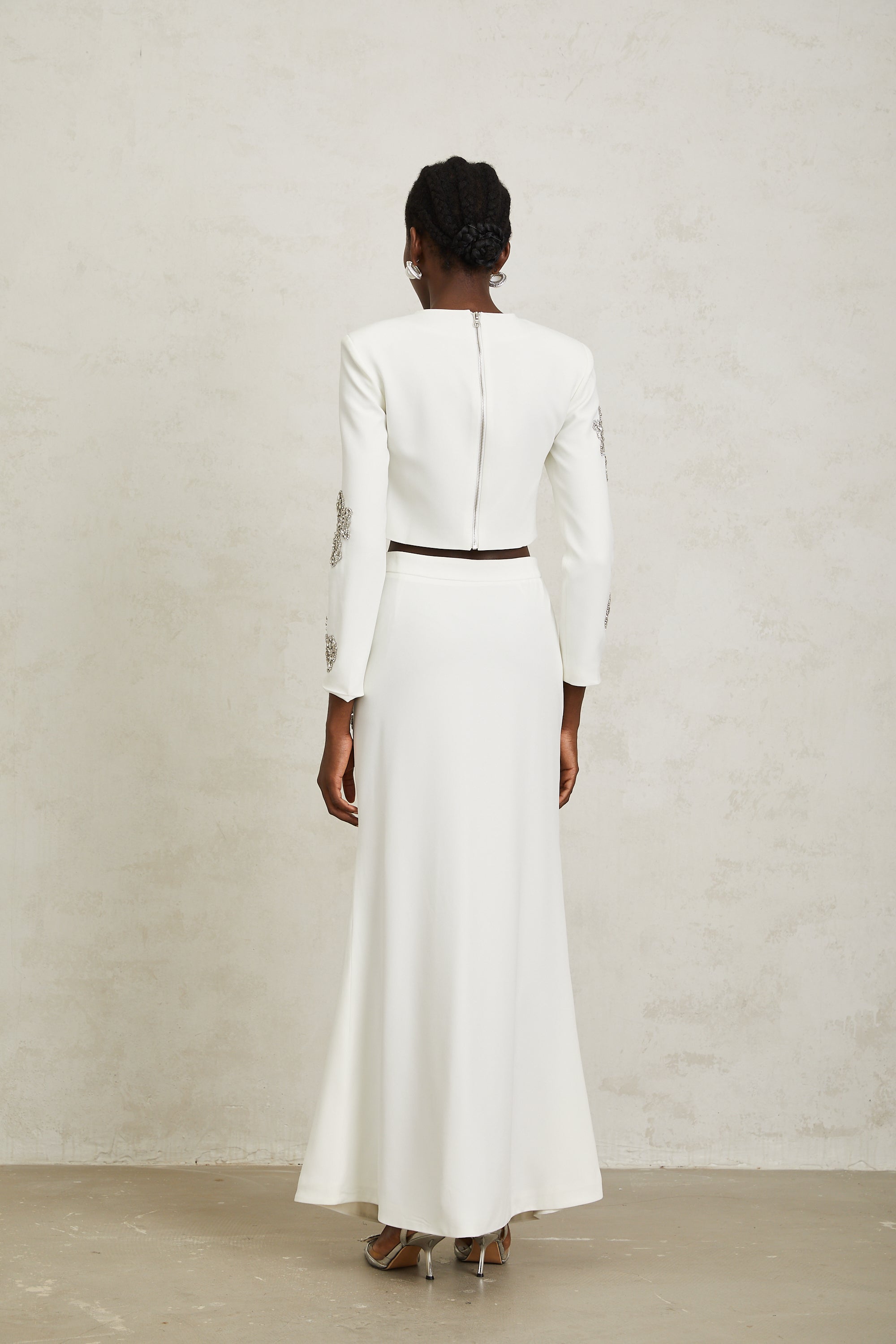 Luna White Crystal Embellished Top & Skirt Set - white