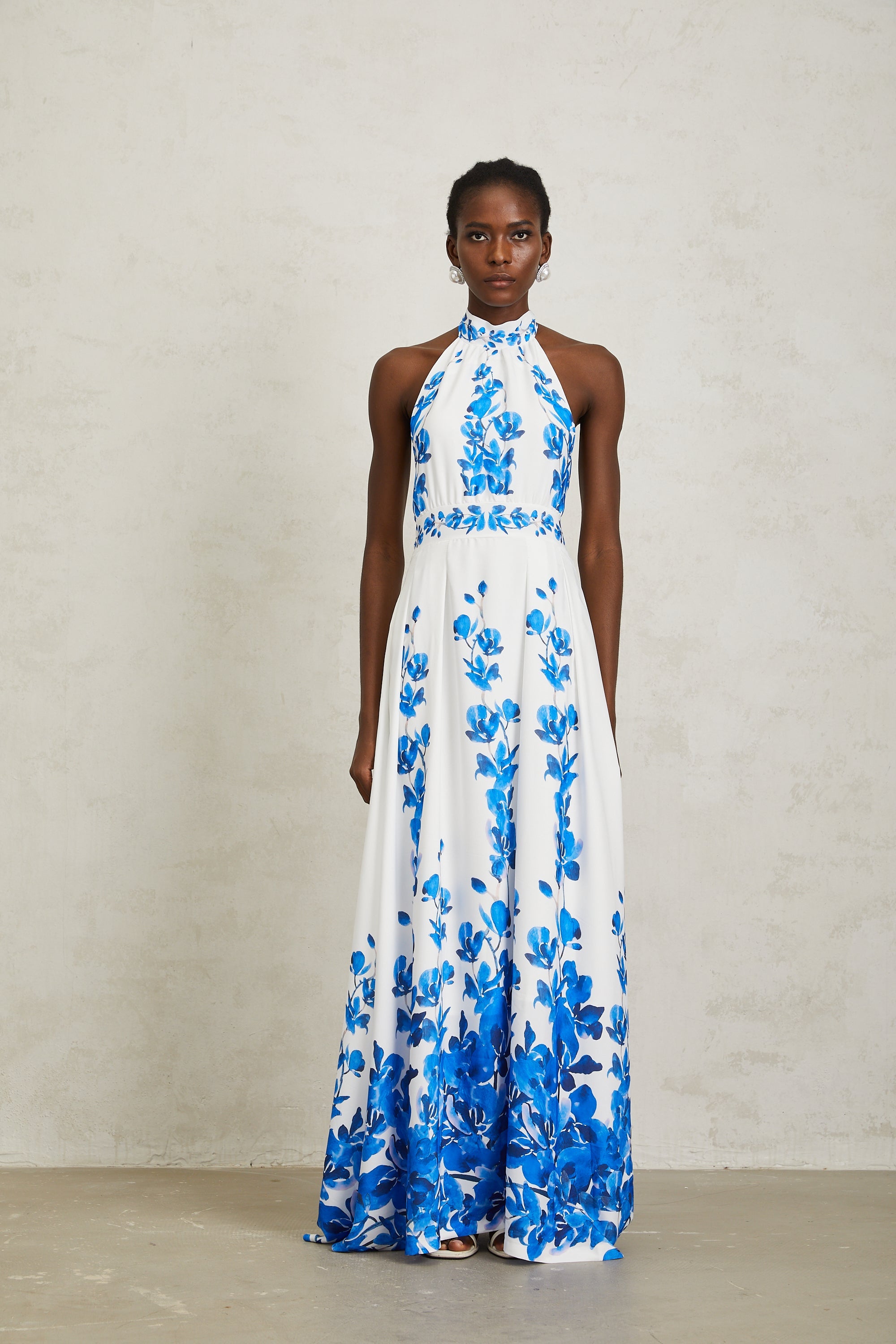 Lorena Blue Halterneck Floral Print Maxi Dress (Final Sale-US Only)