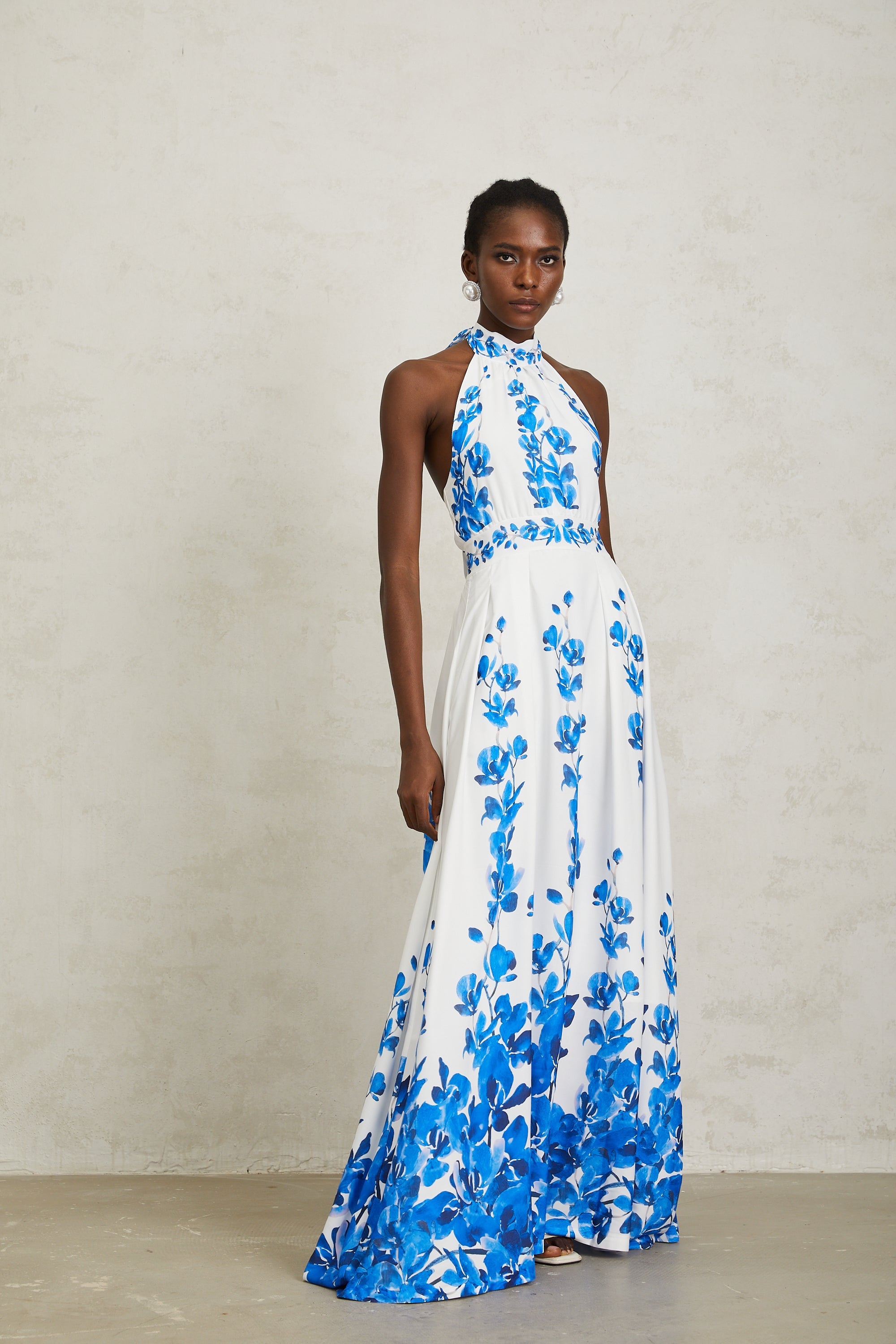 Lorena Blue Halterneck Floral Print Maxi Dress (Final Sale-US Only)
