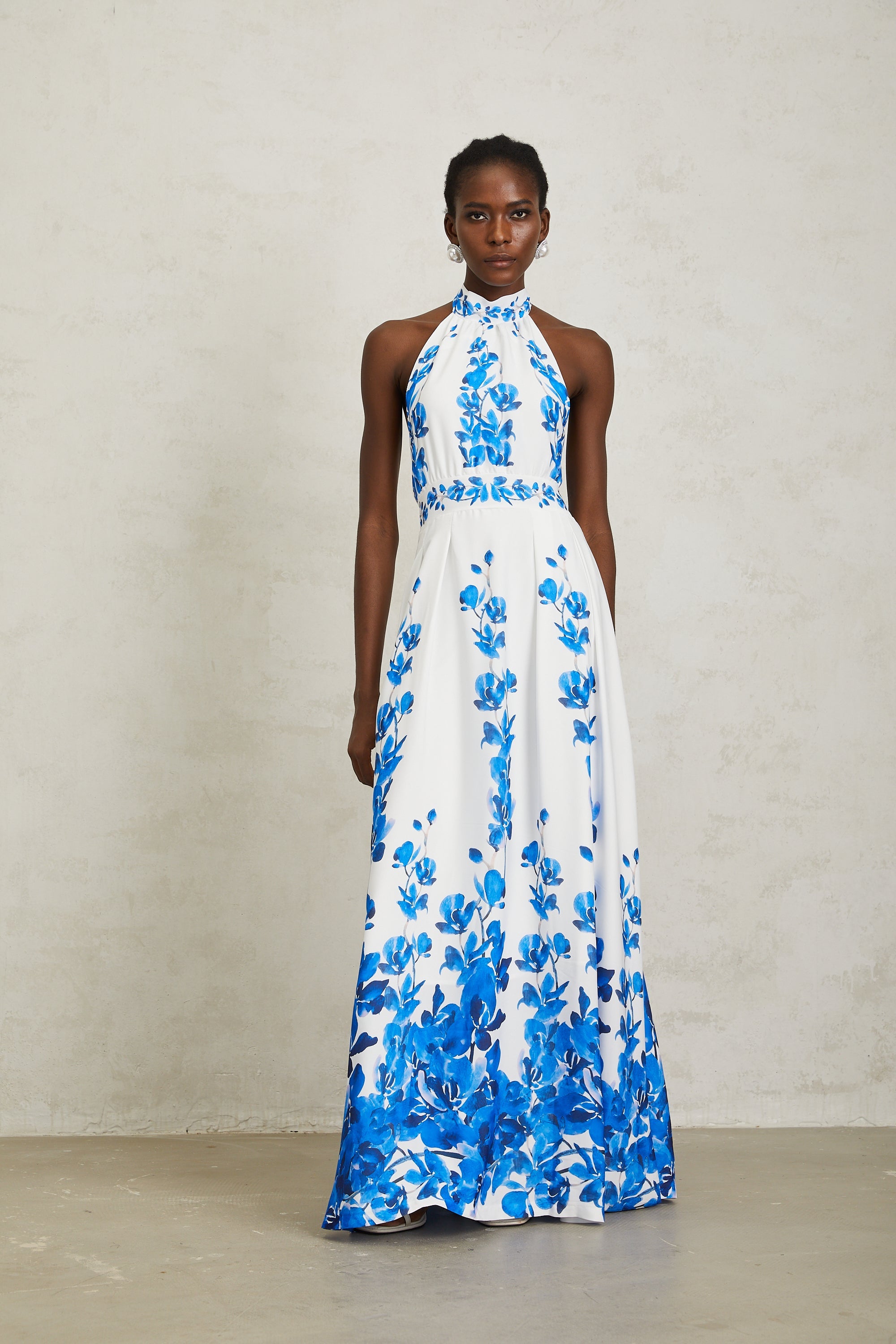 Lorena Blue Halterneck Floral Print Maxi Dress (Final Sale-US Only)