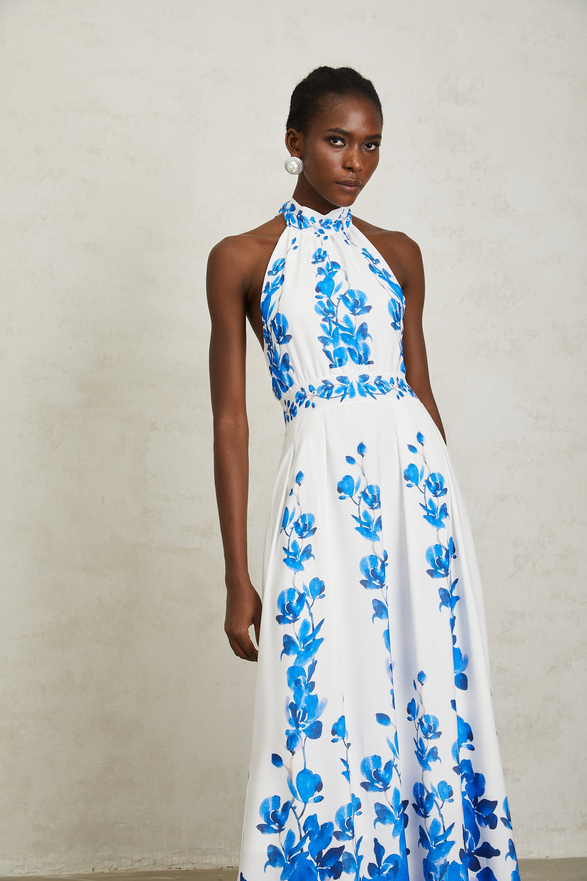 Lorena Blue Halterneck Floral Print Maxi Dress (Final Sale-US Only)