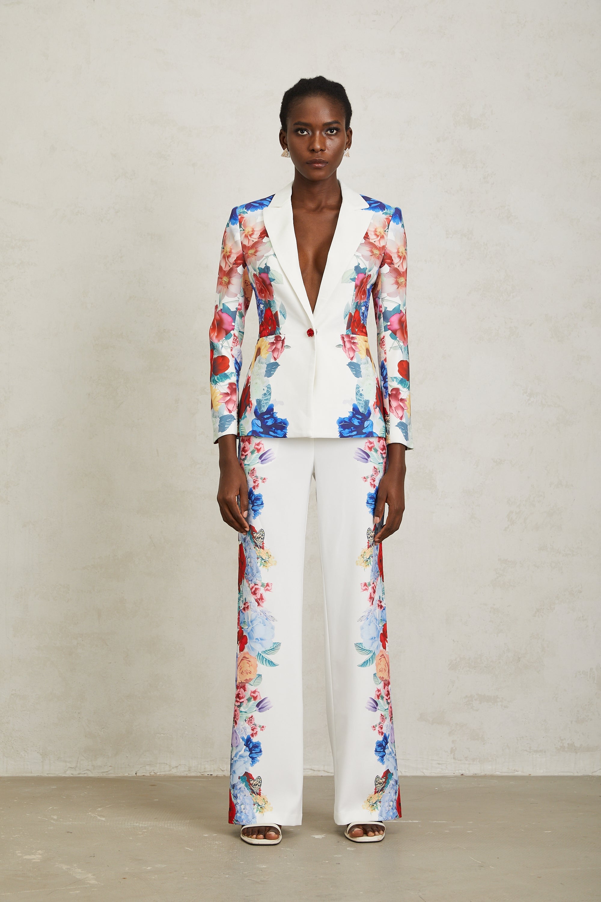 Lison White Floral Print Blazer & Trousers Set