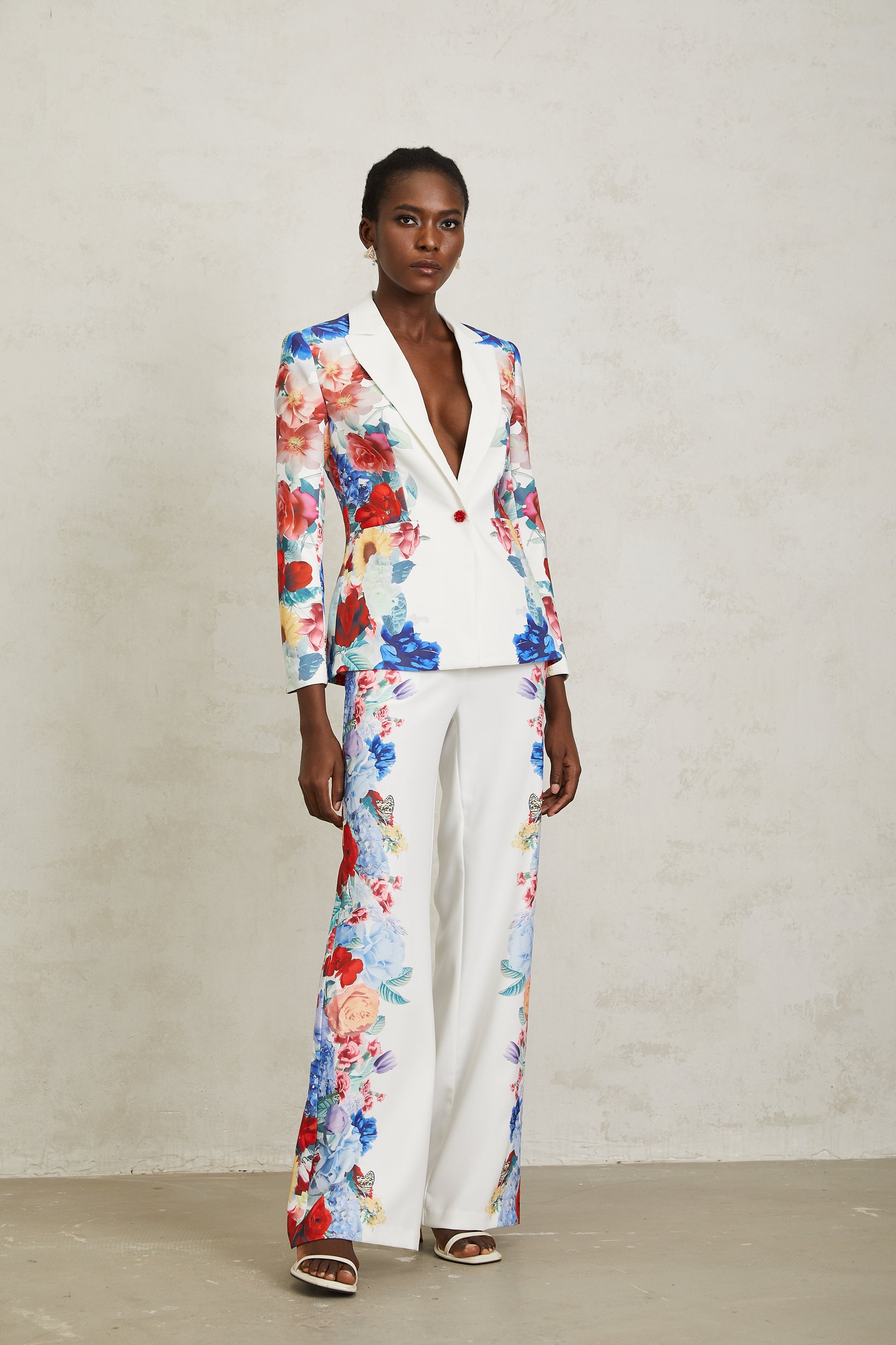 Lison White Floral Print Blazer & Trousers Set