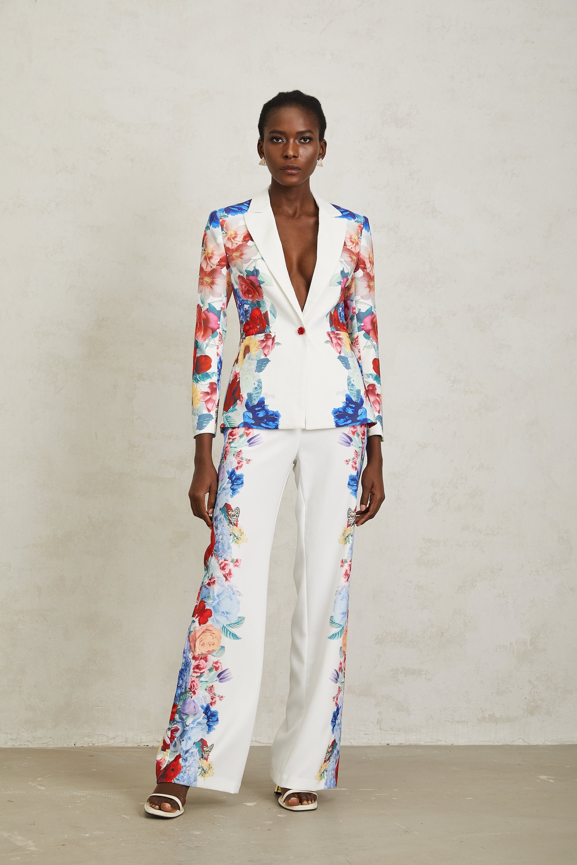 Lison White Floral Print Blazer & Trousers Set