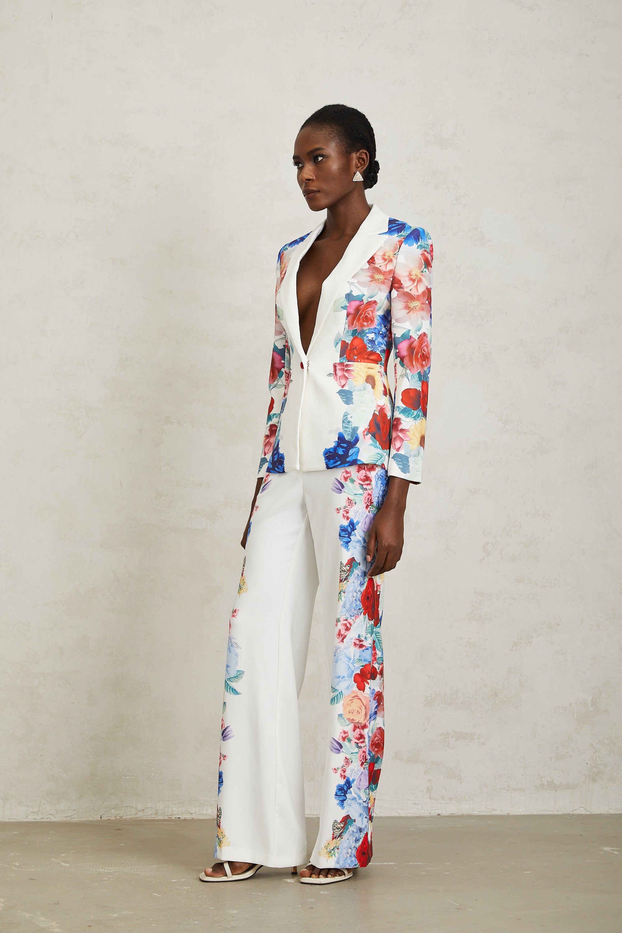 Lison White Floral Print Blazer & Trousers Set