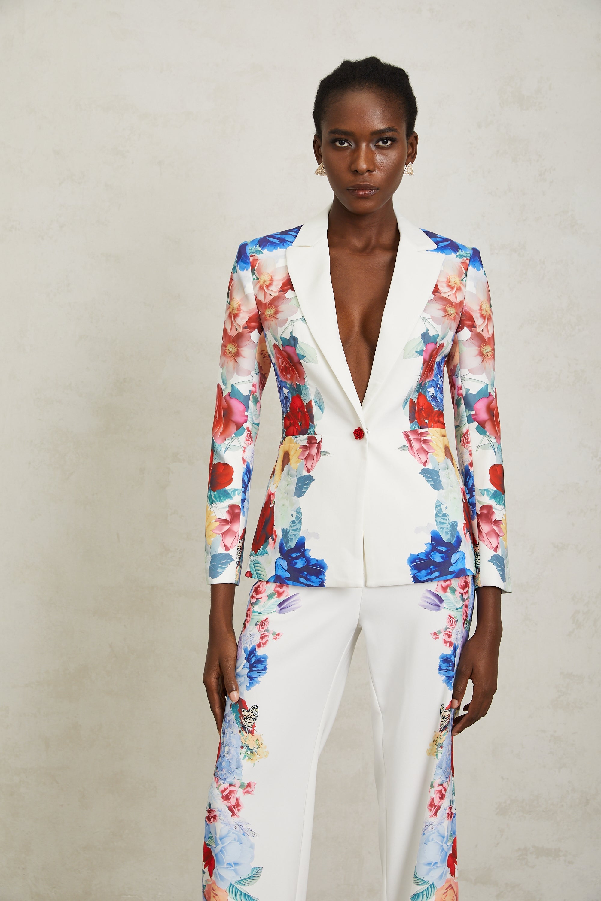 Lison White Floral Print Blazer & Trousers Set