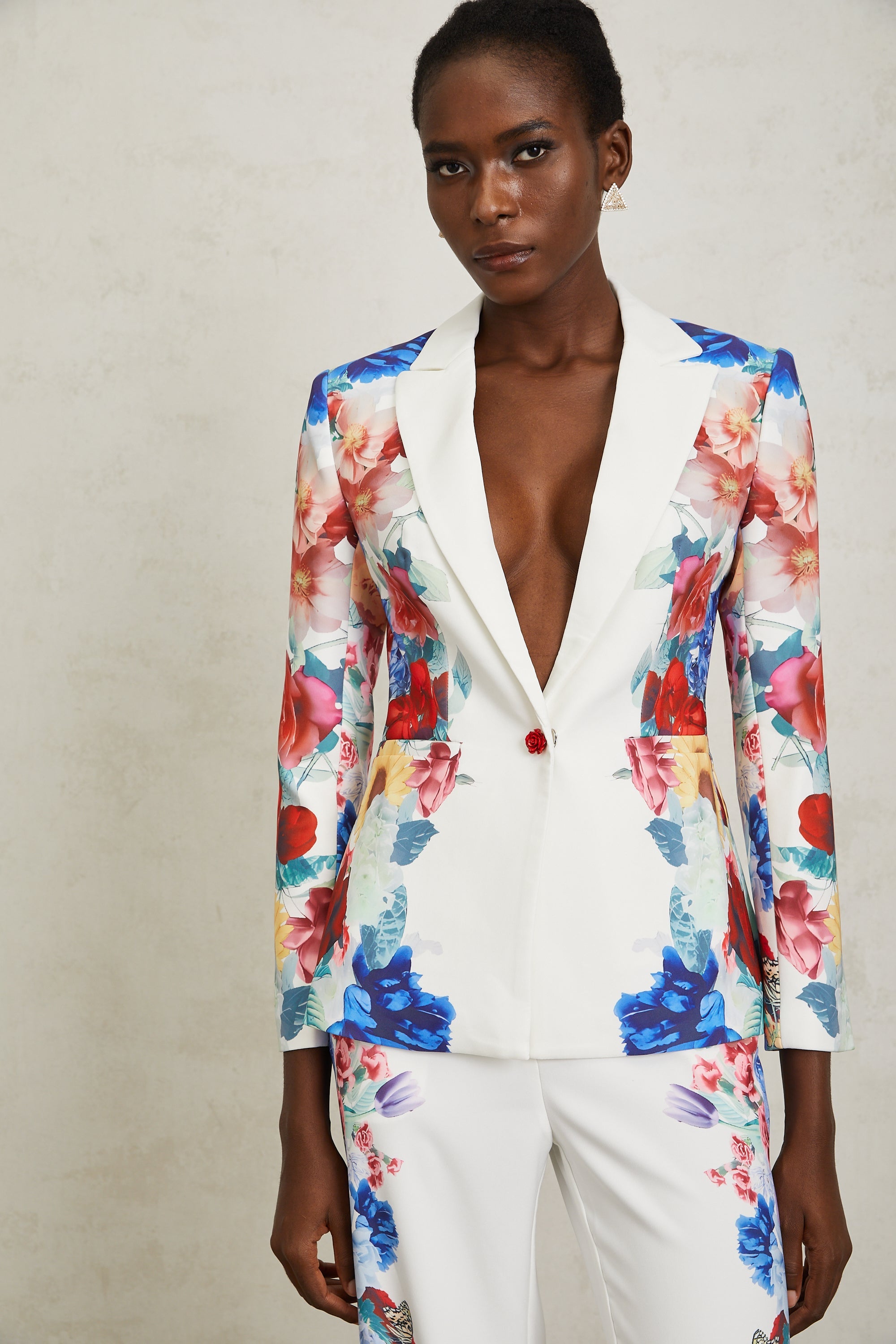 Lison White Floral Print Blazer & Trousers Set