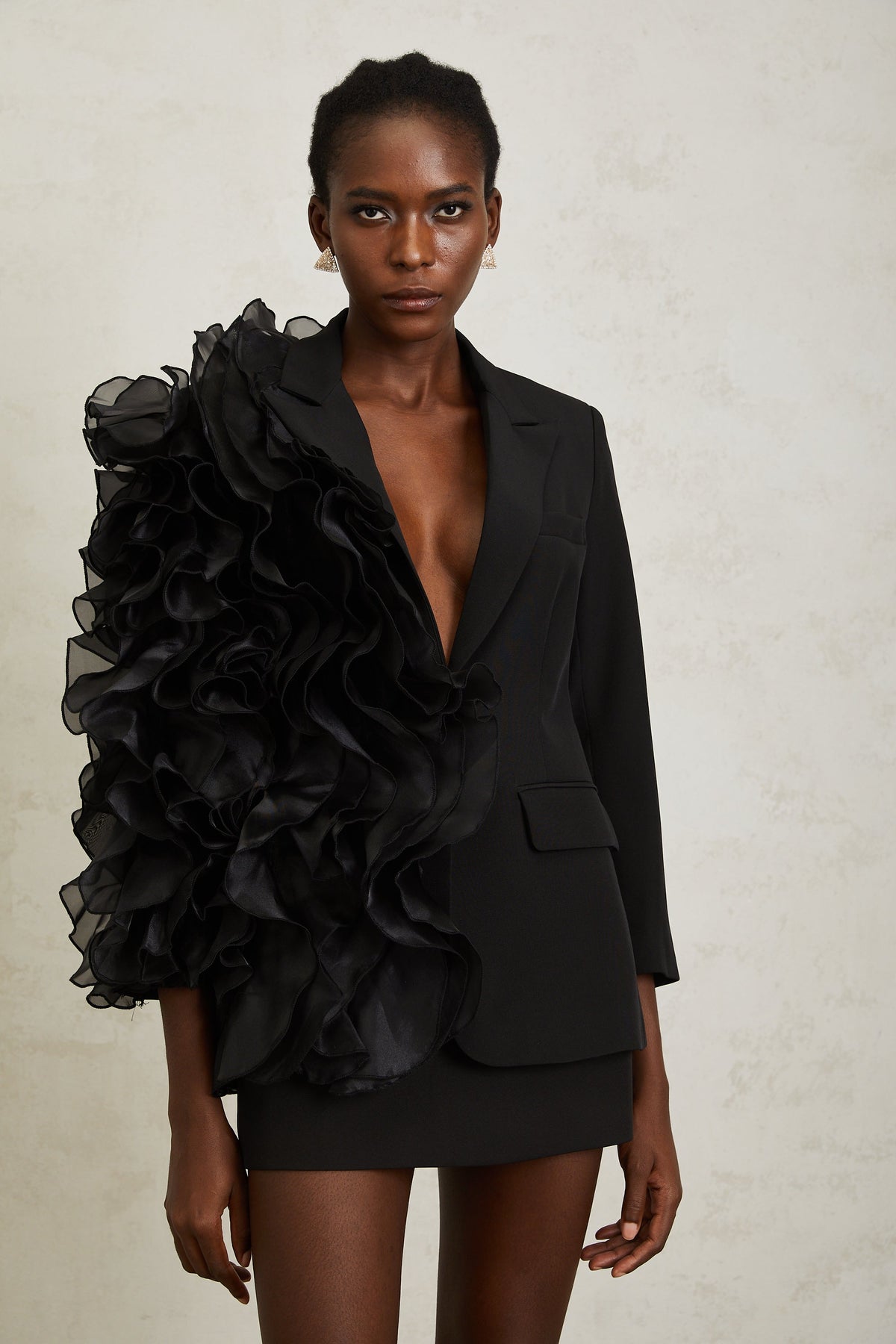Justine Black Ruffled Tulle Panel Blazer
