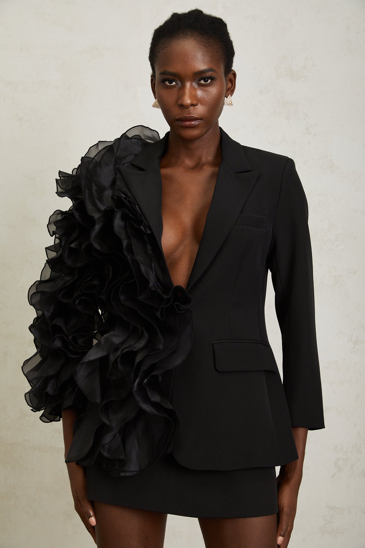 Justine Black Ruffled Tulle Panel Blazer (Final Sale-US Only)