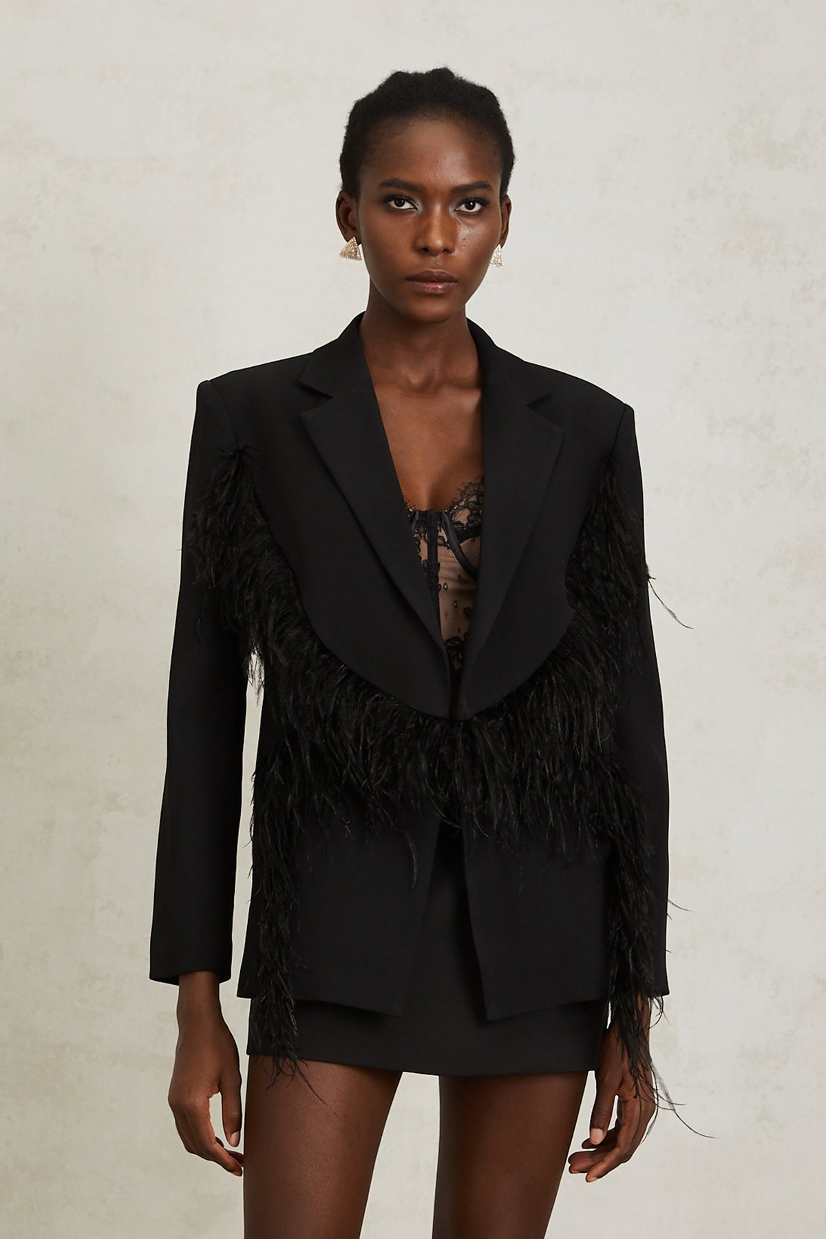 Jimena Black Feather Panel Blazer