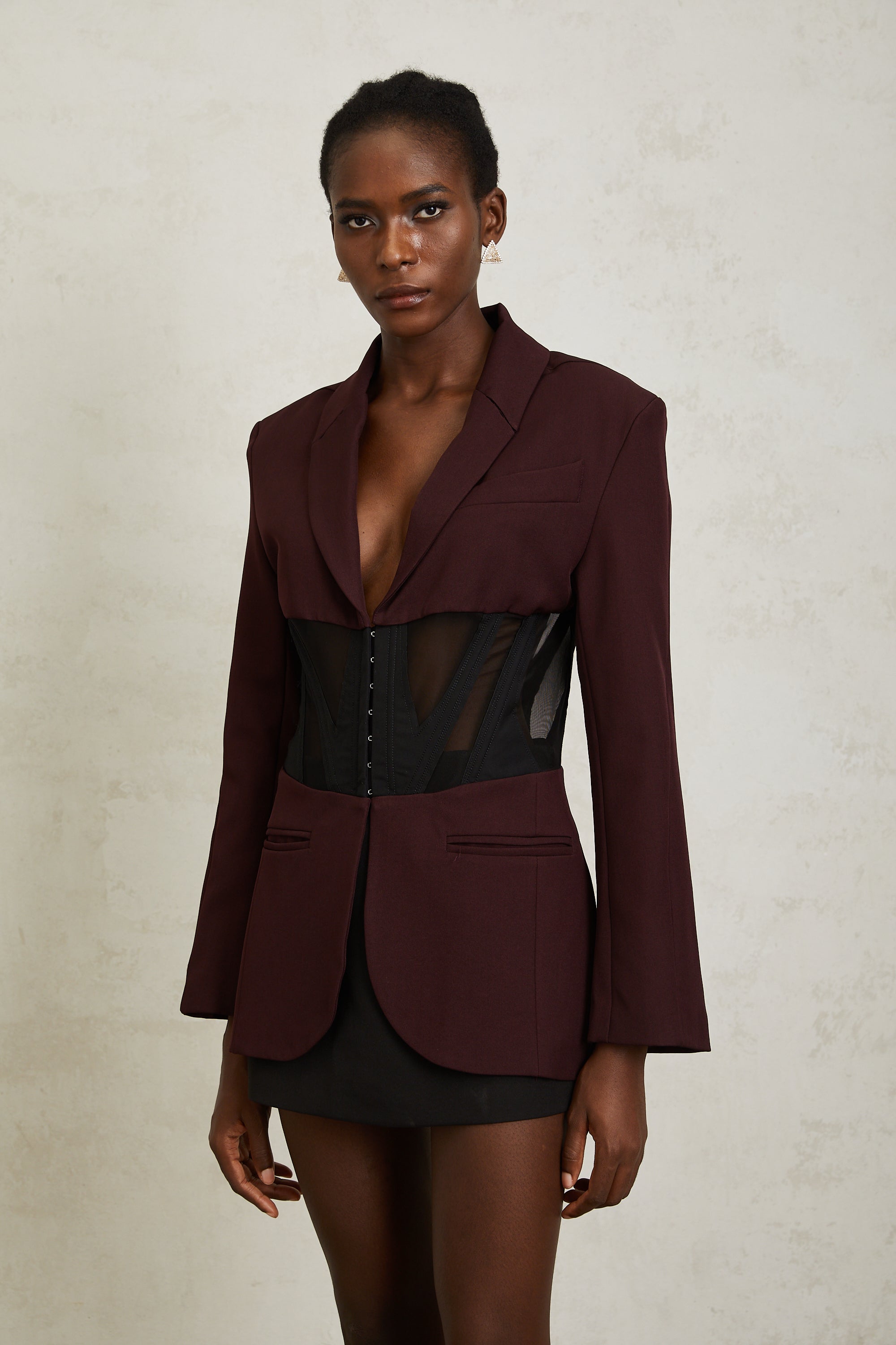 Noémie Burgundy Corset Panelled Blazer