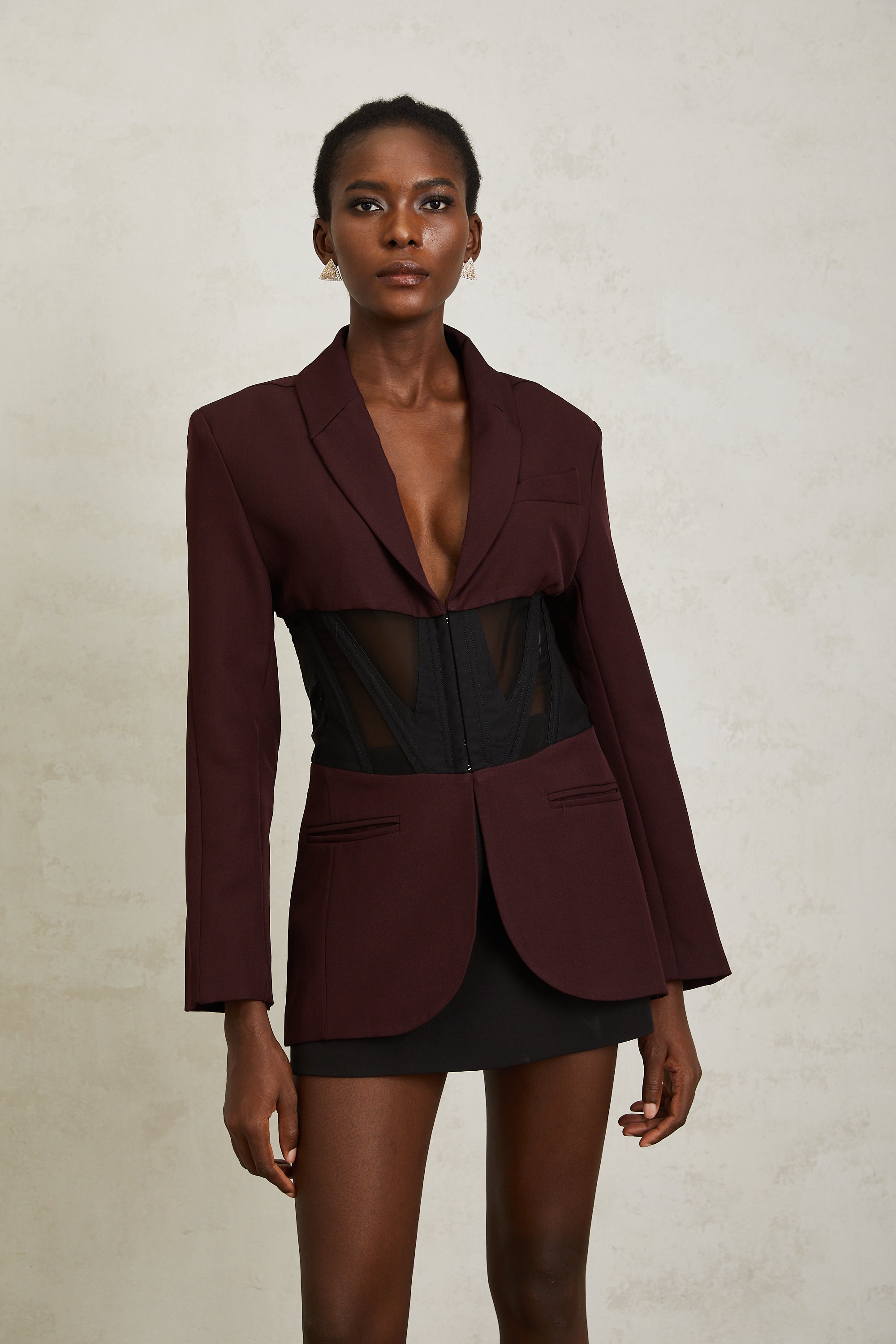 Noémie Burgundy Corset Panelled Blazer
