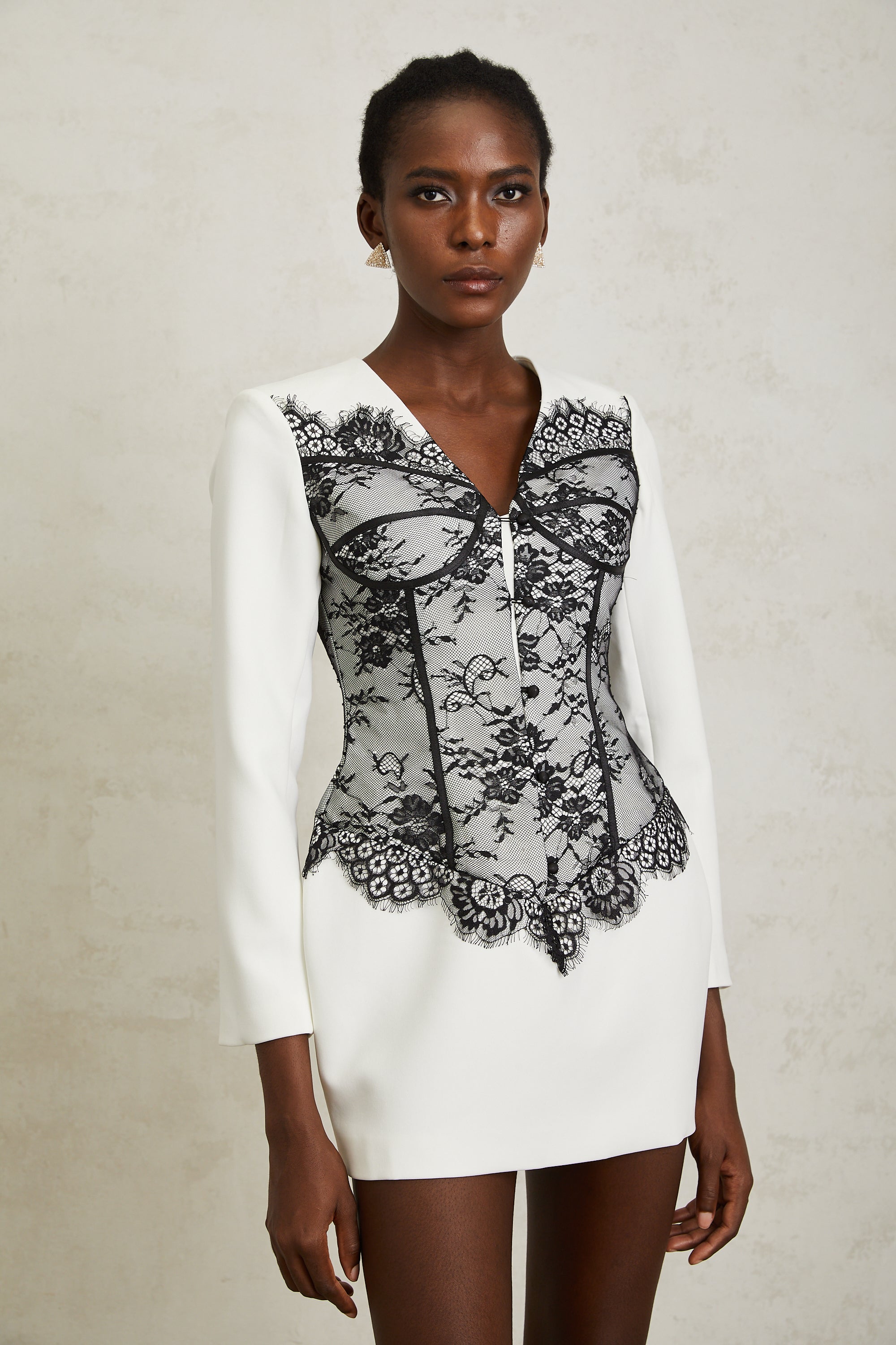 Ivana White Floral Lace Panel Mini Dress